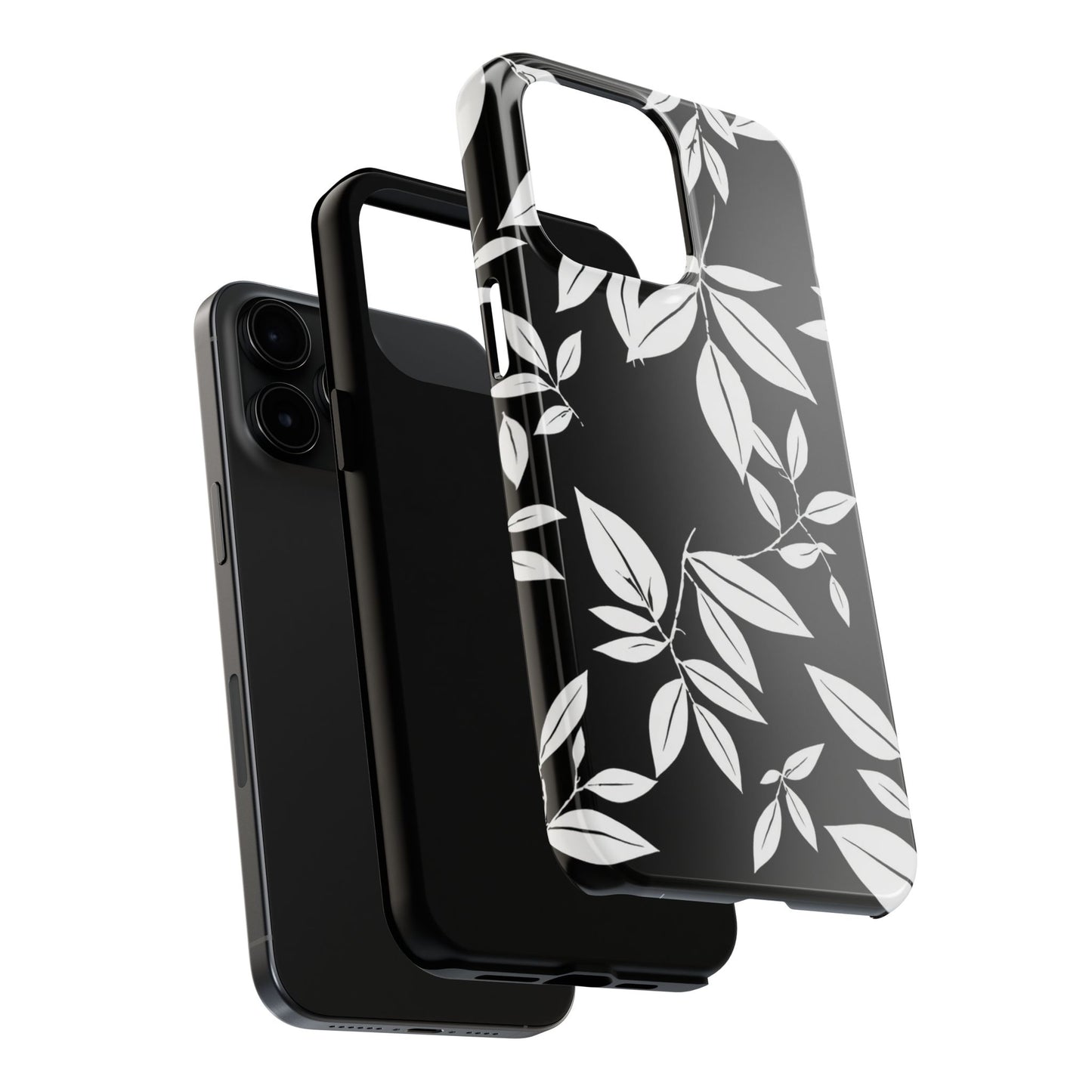 Chic Floral Tough Phone Case - Elegant Black & White Design for Stylish Protection