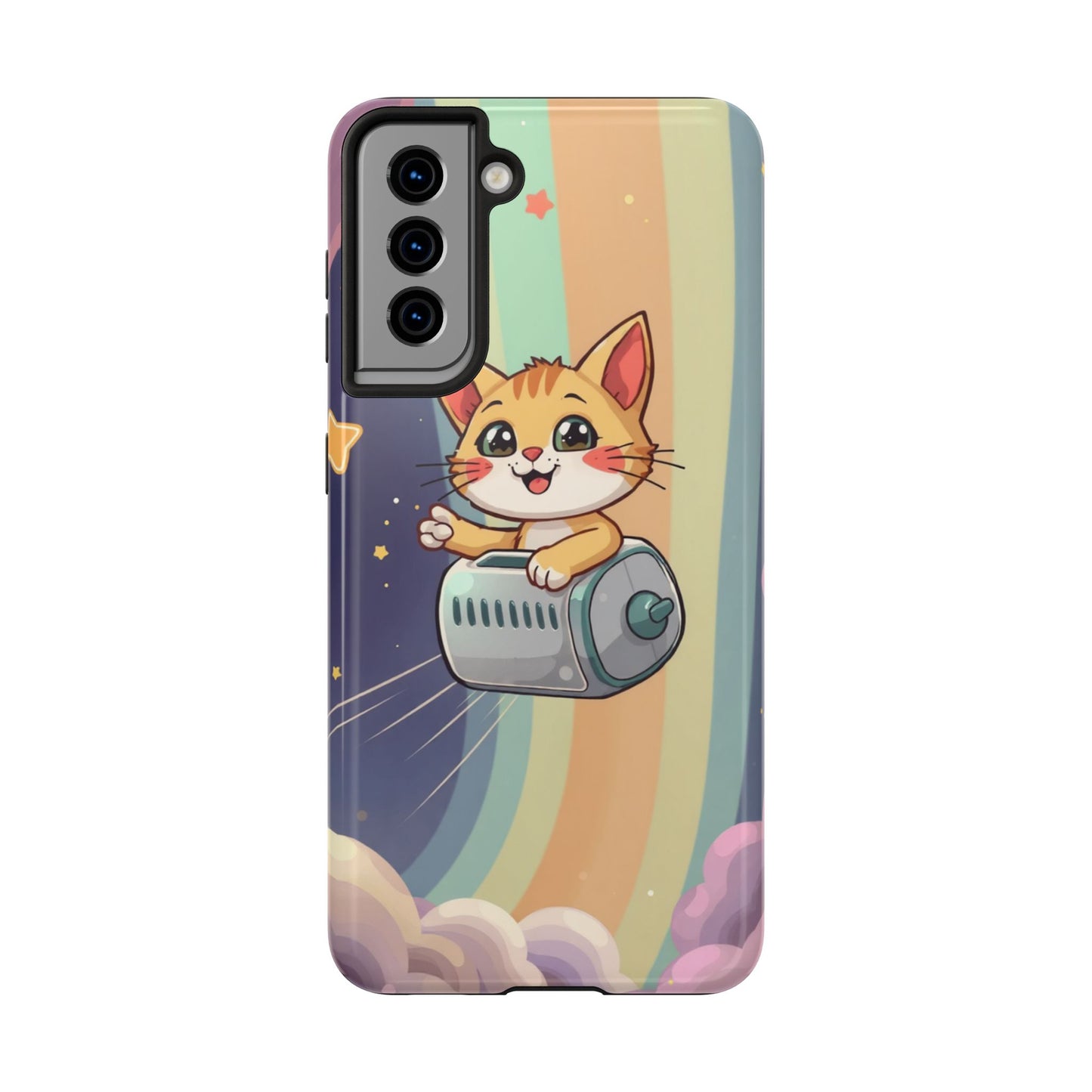Cute Cat Rocket Phone Case - Vibrant and Playful Tough Case