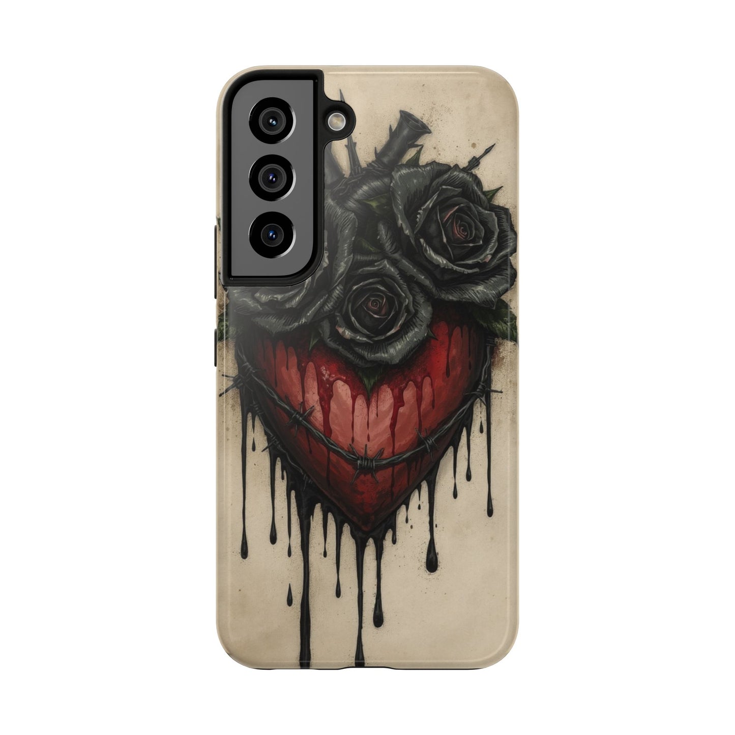 Gothic Heart Phone Case with Roses - Tough & Durable Design