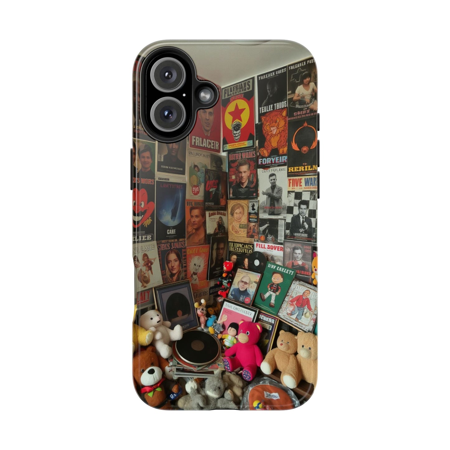 Retro Vibe Tough Phone Case - Vintage Movie Posters & Plush Toys Design