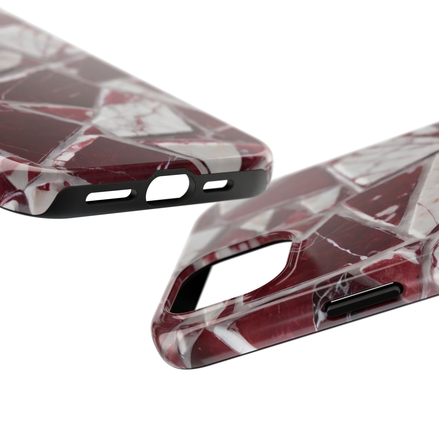 Elegant Red Pieces Marble Pattern Tough Phone Case - Stylish Protection for iPhone