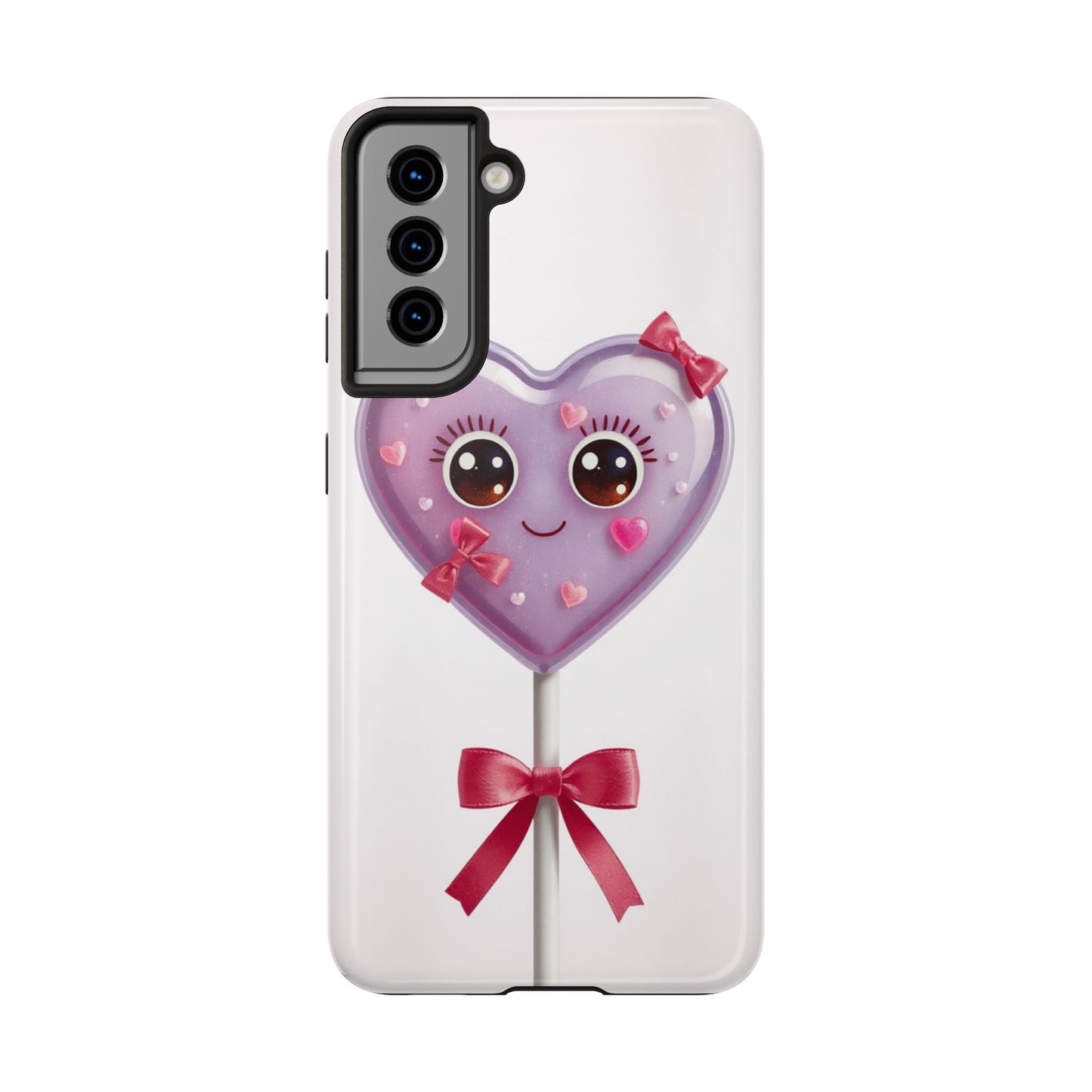 Cute Heart Lollipop Tough Phone Case - Adorable Protection for Candy Lovers