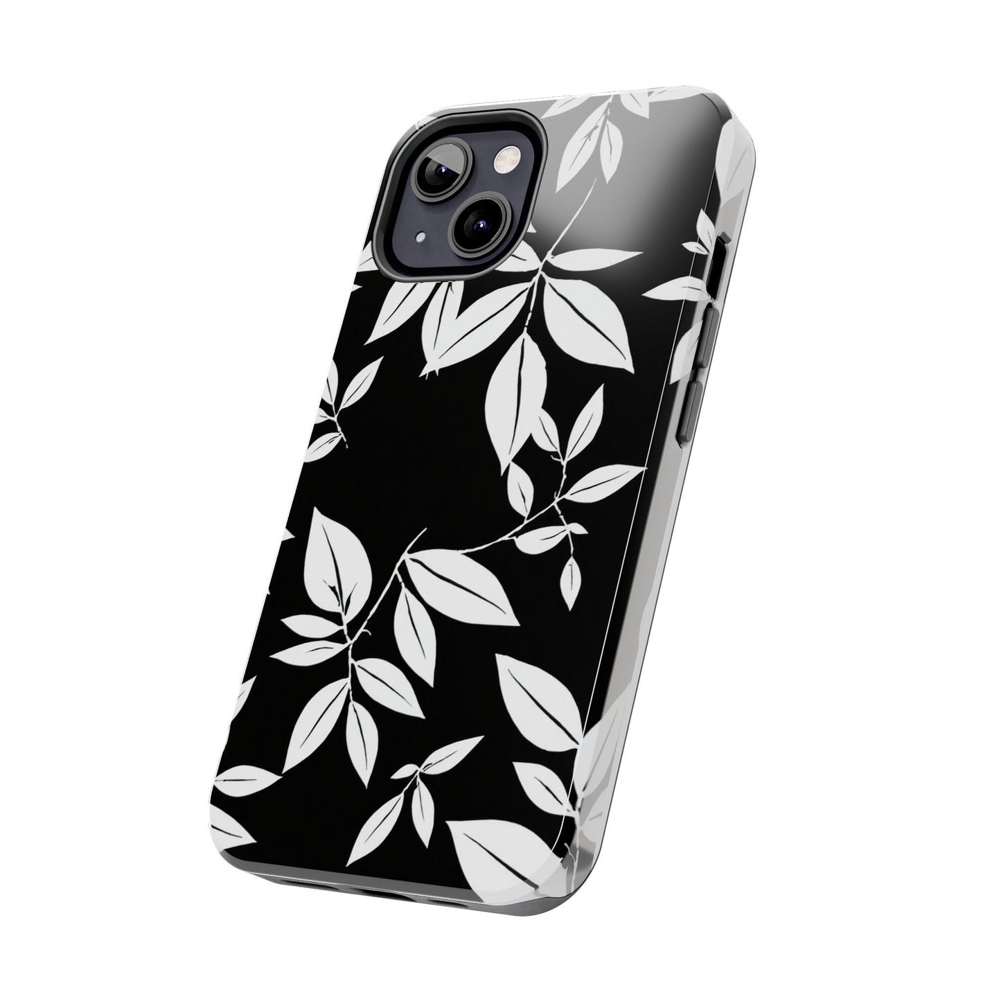Chic Floral Tough Phone Case - Elegant Black & White Design for Stylish Protection