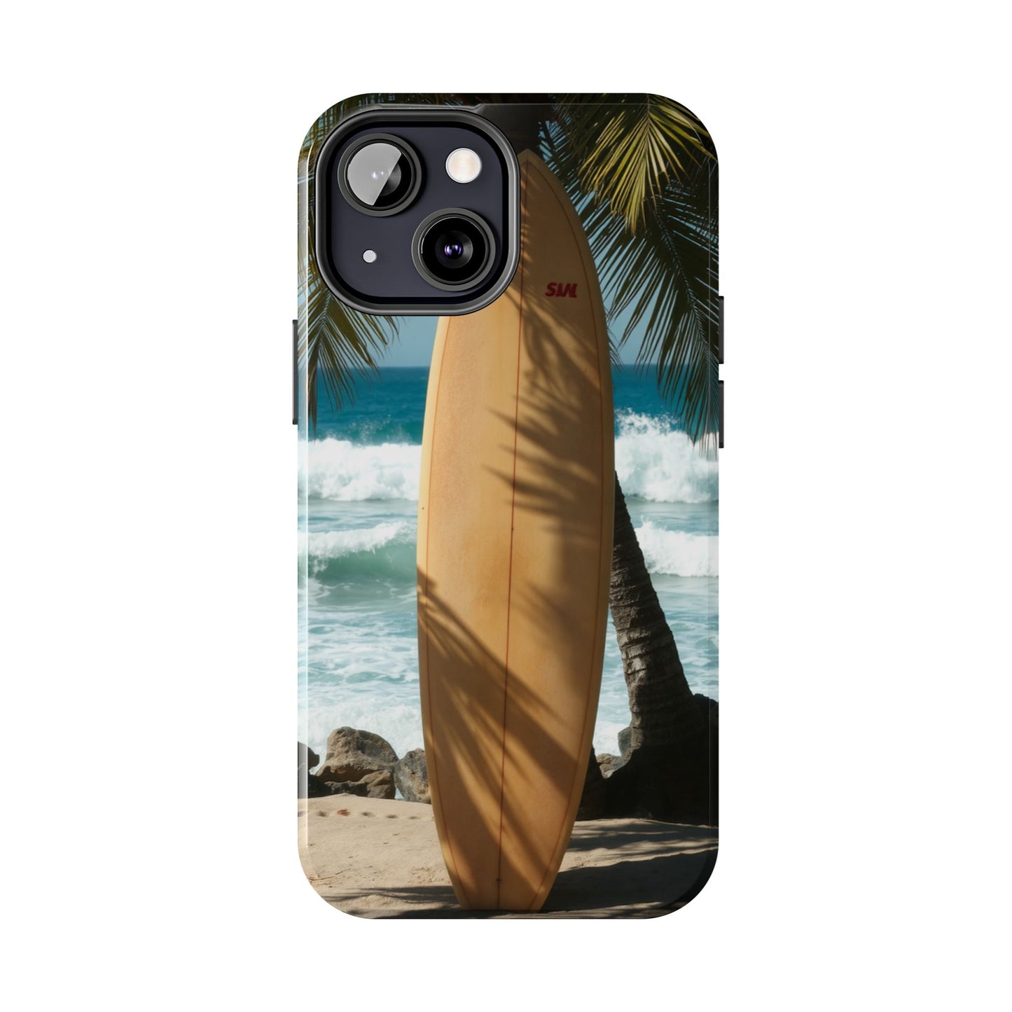 Tough Surfing Phone Case - Beach Vibes with Palm Trees & Surfboard