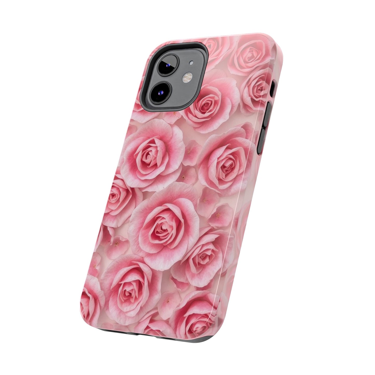 Floral Tough Phone Case - Pink Rose Design, Durable Protection for Flower Lovers