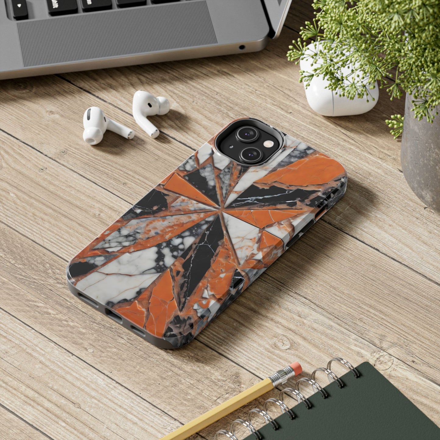 Shattered Pieces Marble Black and Orange Tough Phone Case - for iPhone