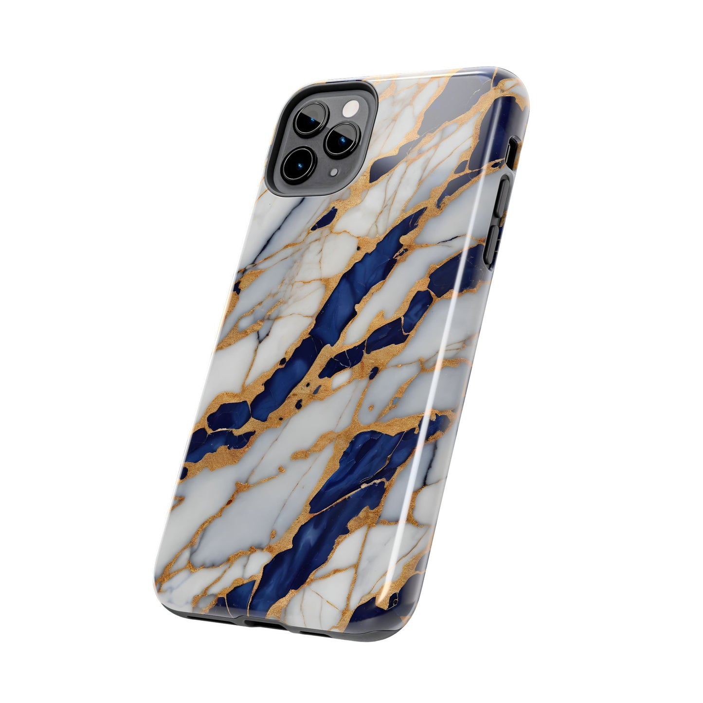 Stunning Marble Tough Phone Case - Elegant Blue & Gold Design Stylish Protection - for iPhone