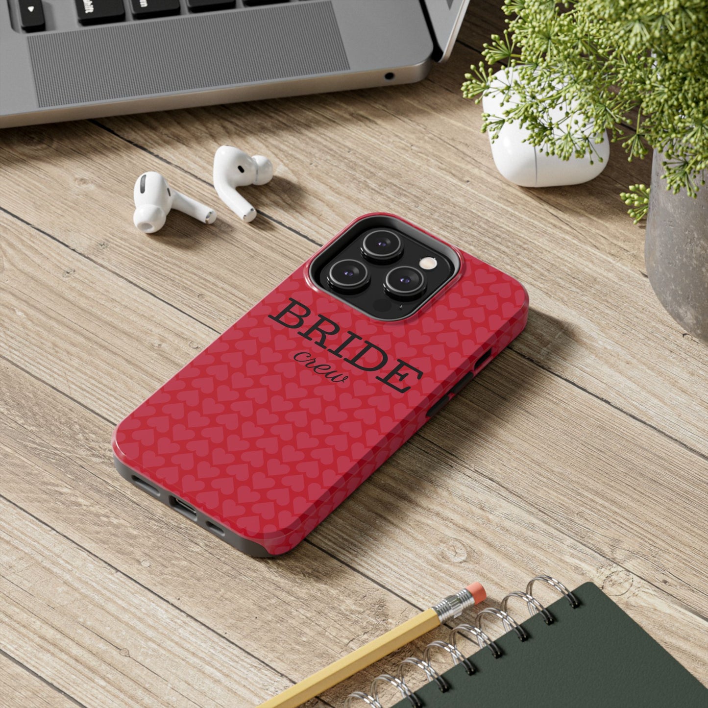 Bride Crew Tough Phone Case – Stylish Red Heart Design for Wedding Parties - for iPhone
