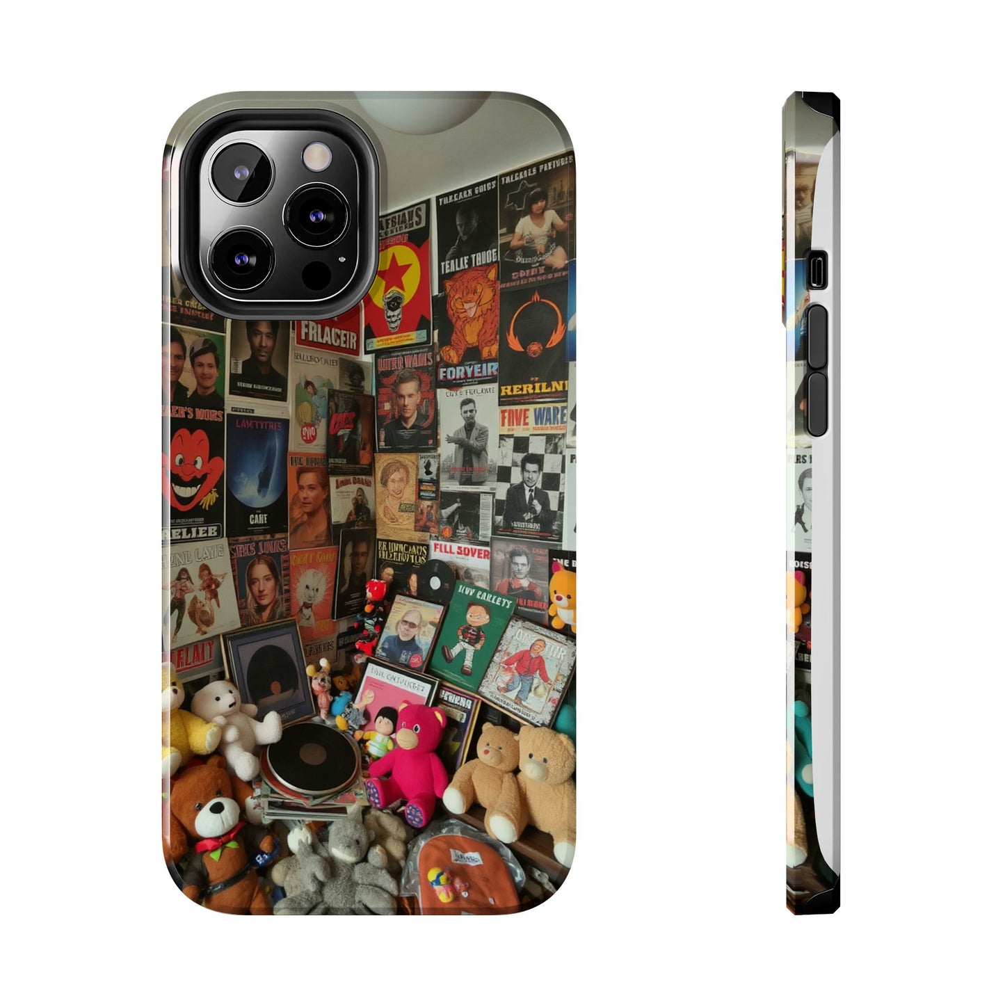 Retro Vibe Tough Phone Case - Vintage Movie Posters & Plush Toys Design