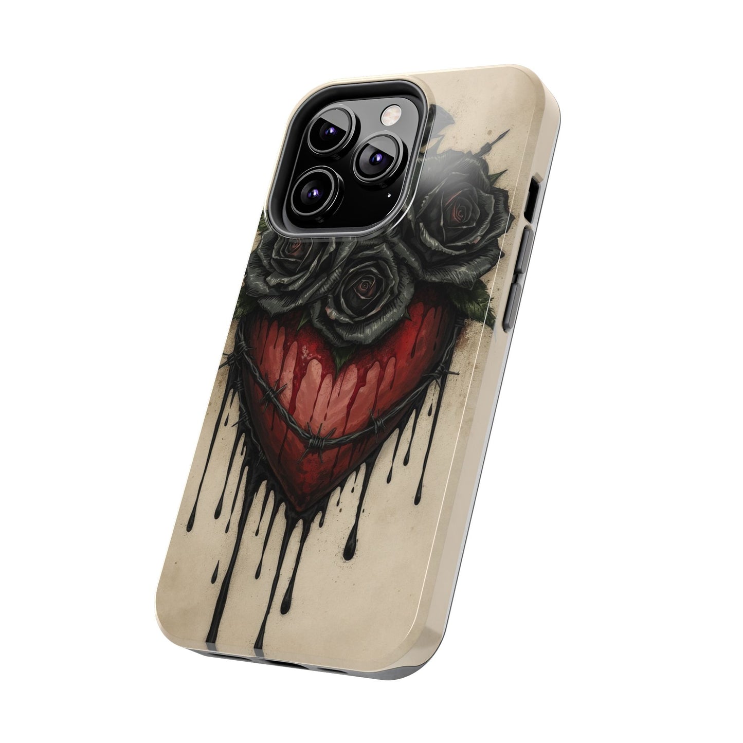 Gothic Heart Phone Case with Roses - Tough & Durable Design