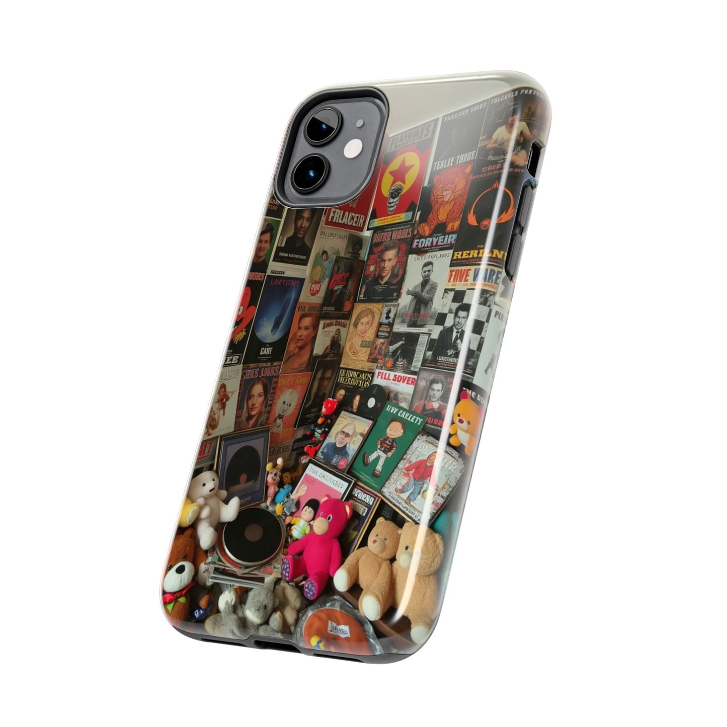 Retro Vibe Tough Phone Case - Vintage Movie Posters & Plush Toys Design