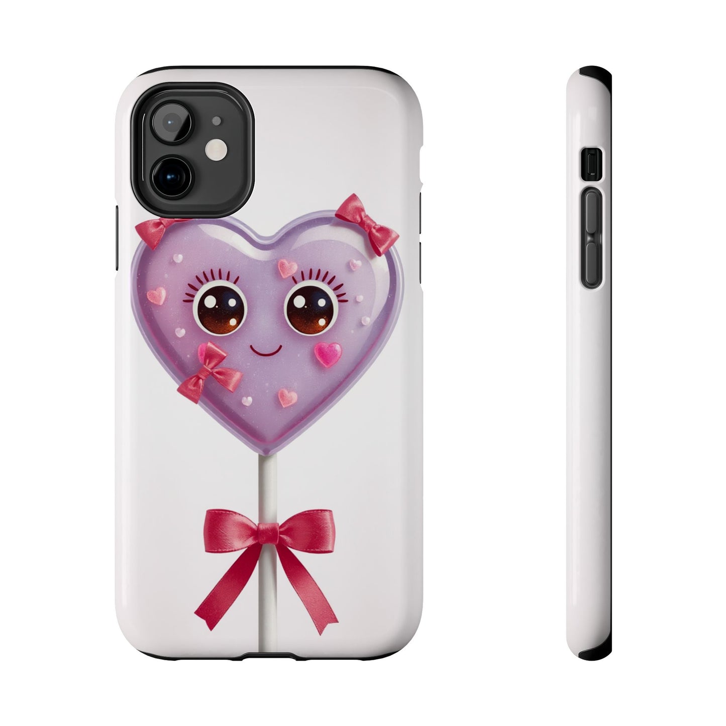 Cute Heart Lollipop Tough Phone Case - Adorable Protection for Candy Lovers