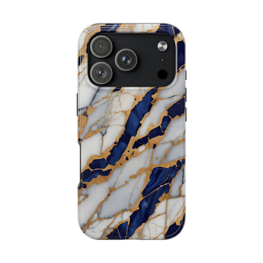 Stunning Marble Tough Phone Case - Elegant Blue & Gold Design Stylish Protection - for iPhone