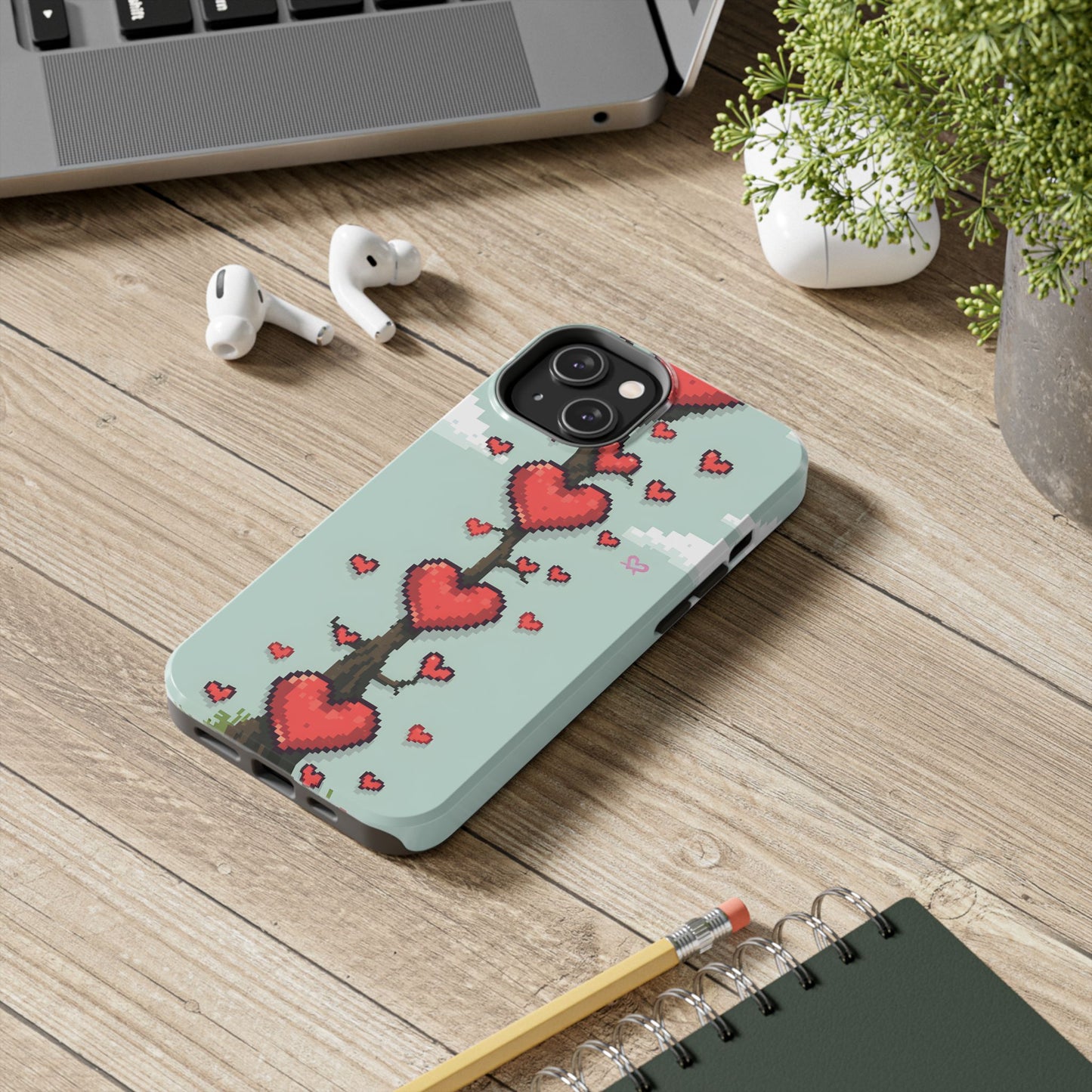 Pixelated Love Hearts Tree | Tough Phone Case - Cute Design - for iPhone