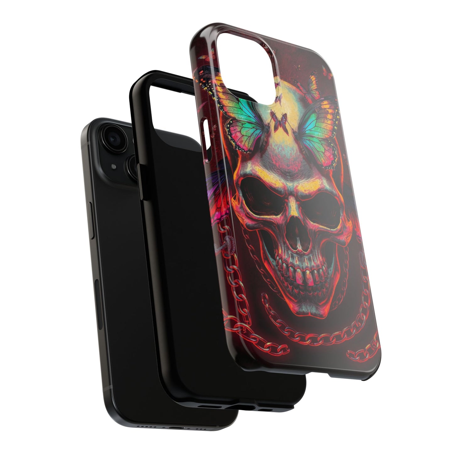 Gothic Skull Phone Case with Butterflies - Durable Tough Phone Case