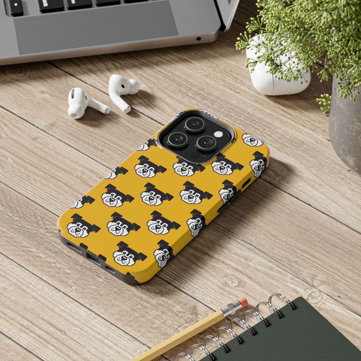 Playful Dog Pattern Tough Phone Case for Pet Lovers - Pixel Art Dog Yellow Background - for iPhone