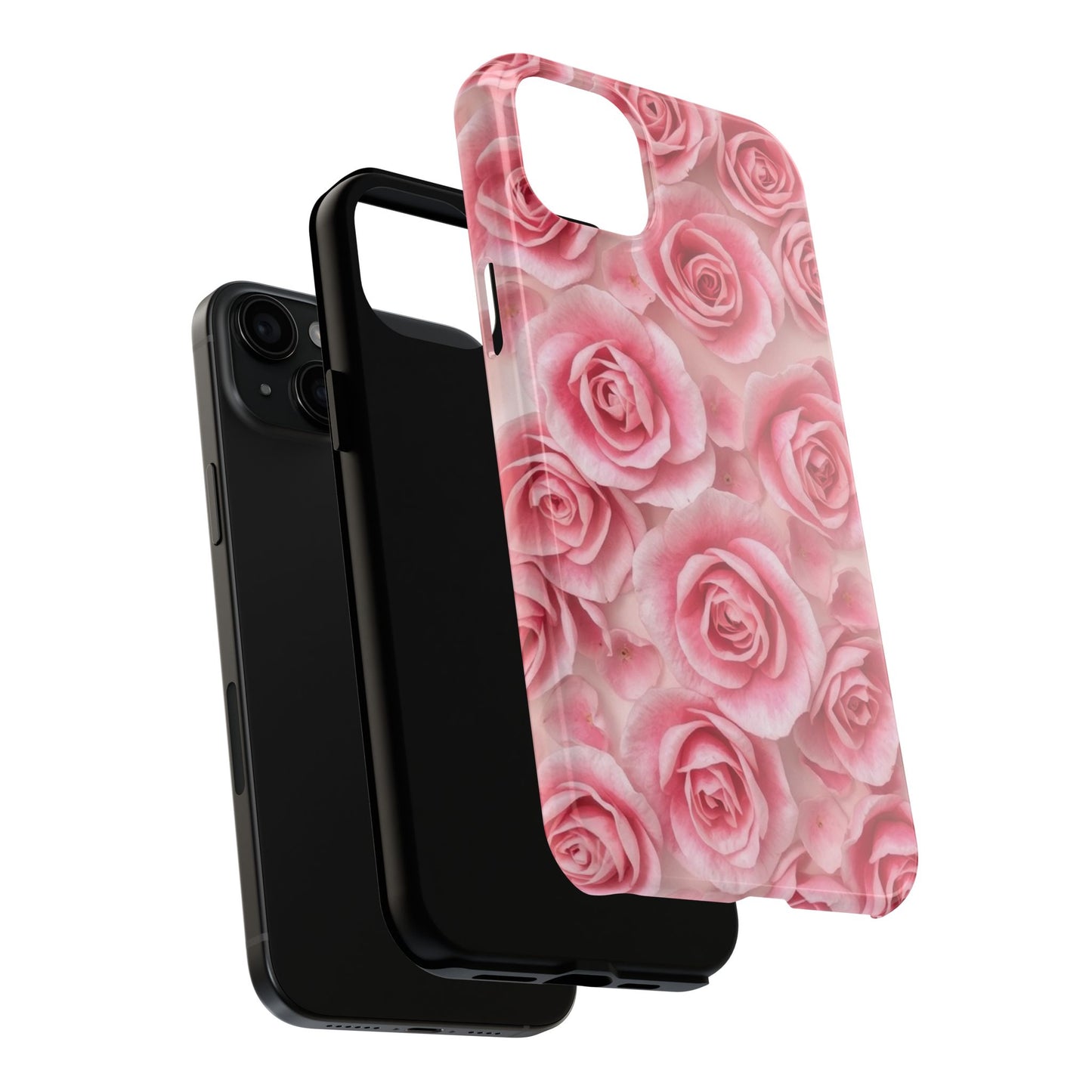 Floral Tough Phone Case - Pink Rose Design, Durable Protection for Flower Lovers