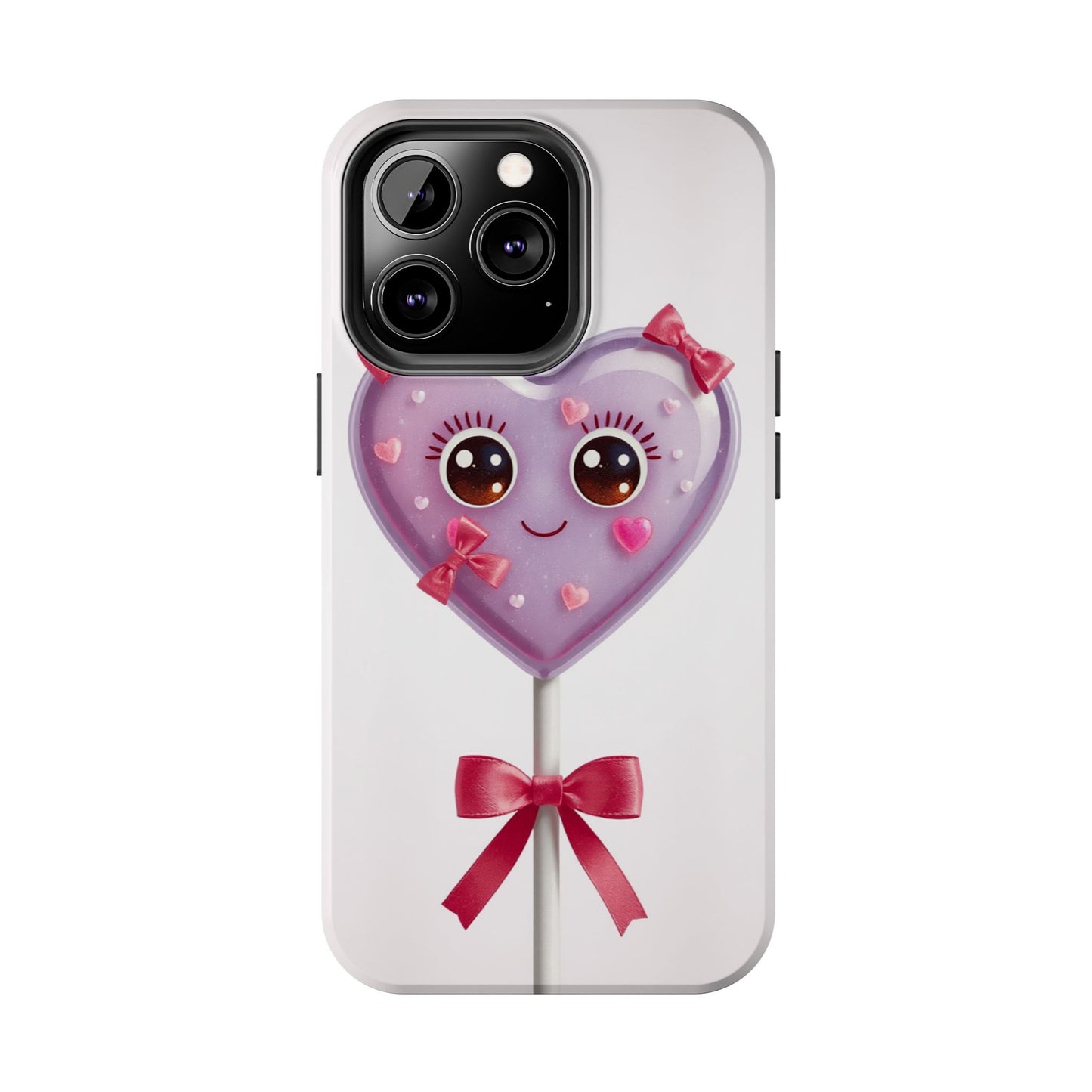 Cute Heart Lollipop Tough Phone Case - Adorable Protection for Candy Lovers