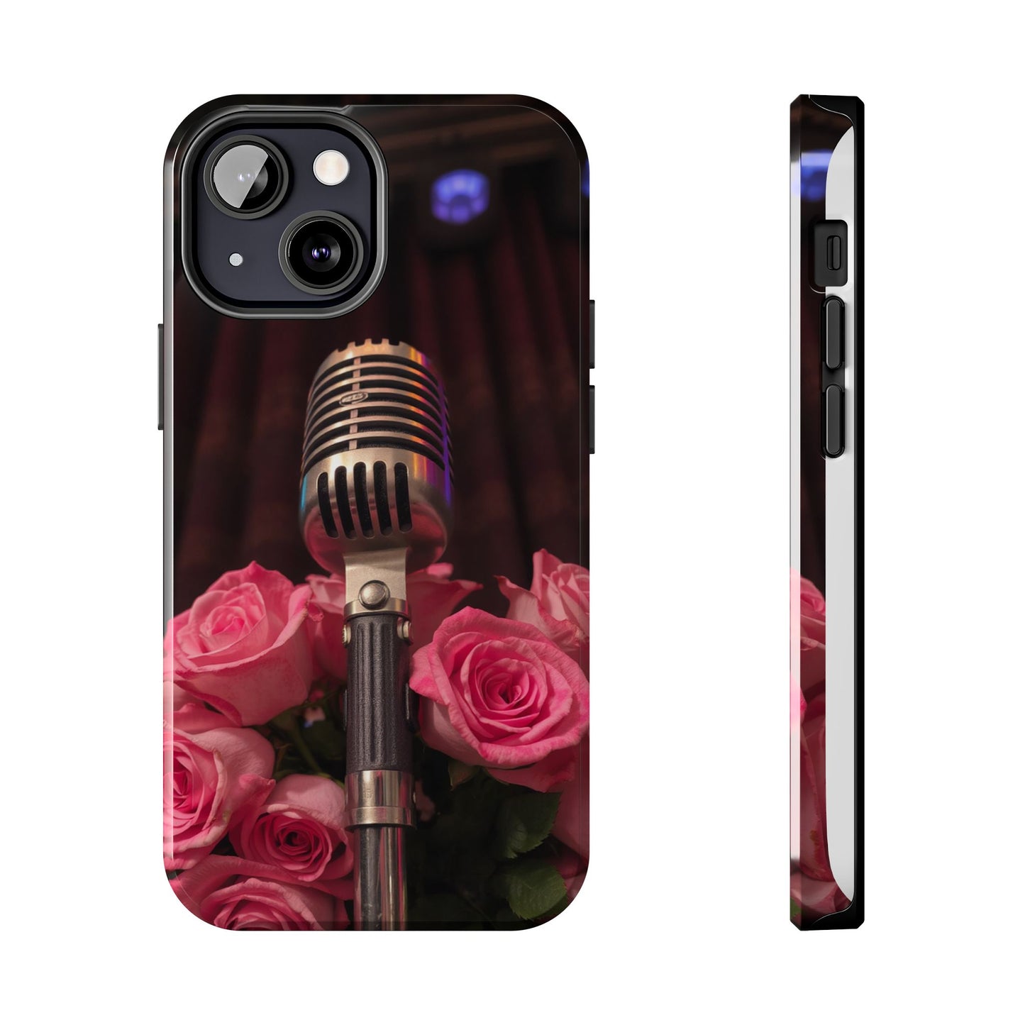 Stylish Tough Phone Case with Vintage Microphone and Roses