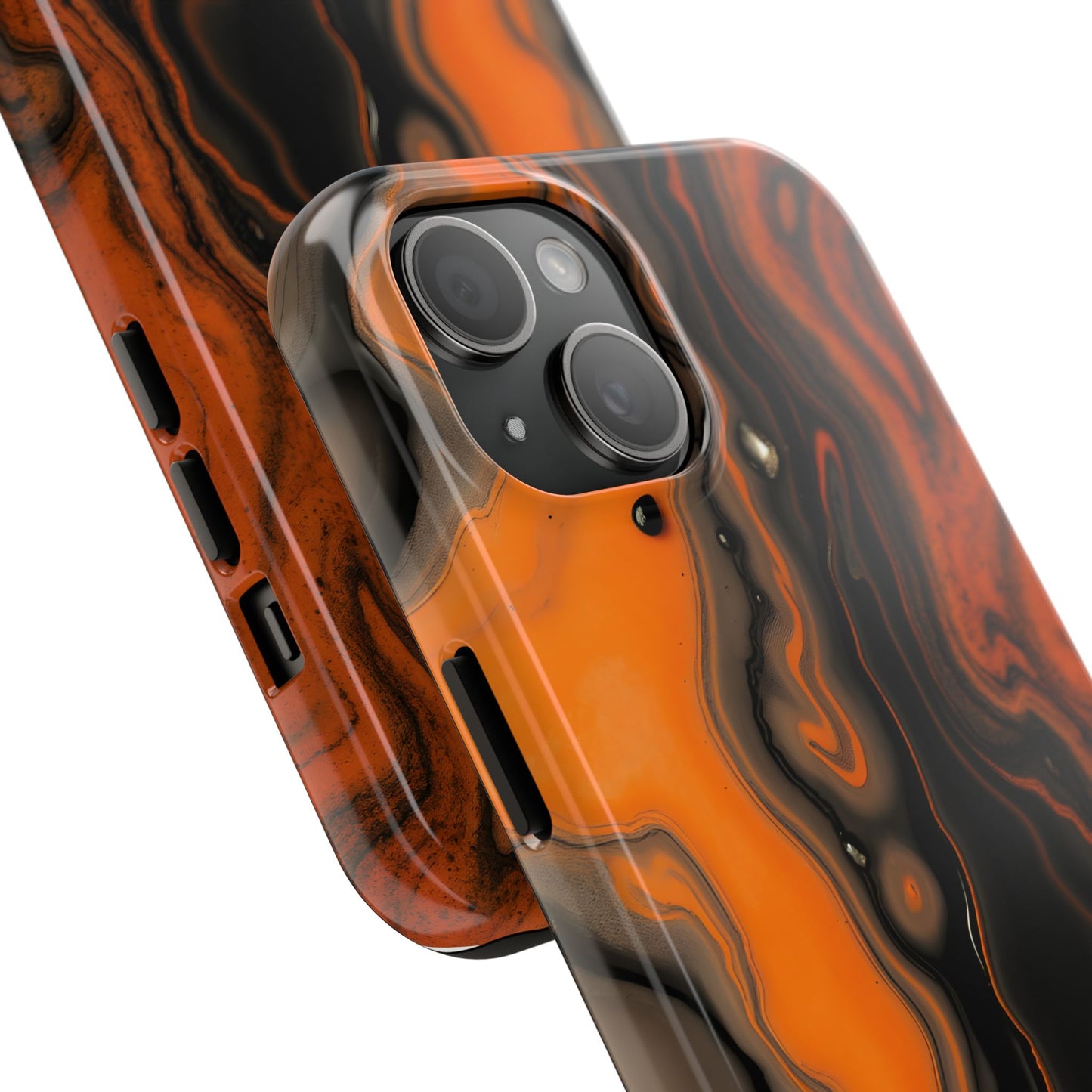 Stylish Tough Phone Case - Bold Black and Orange Metallic Lava Flow Design - for iPhone