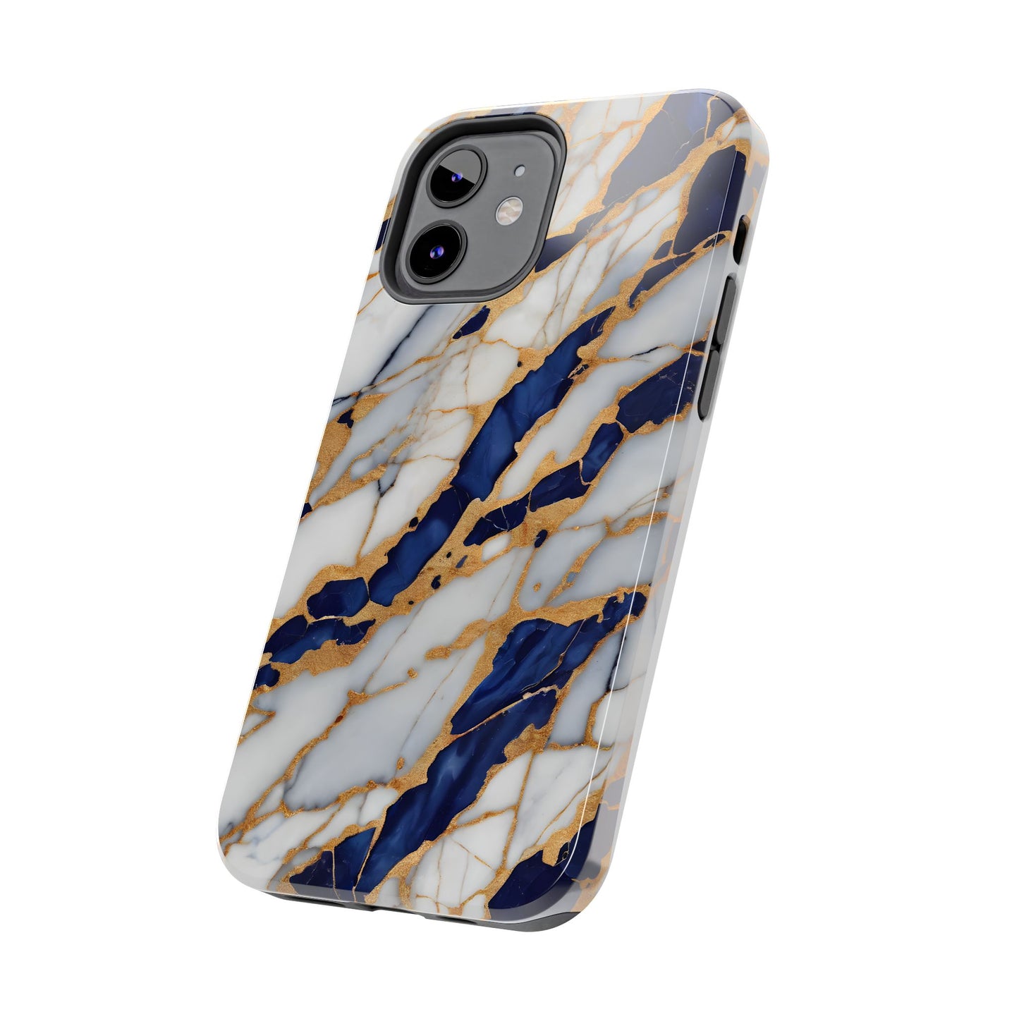 Stunning Marble Tough Phone Case - Elegant Blue & Gold Design Stylish Protection - for iPhone