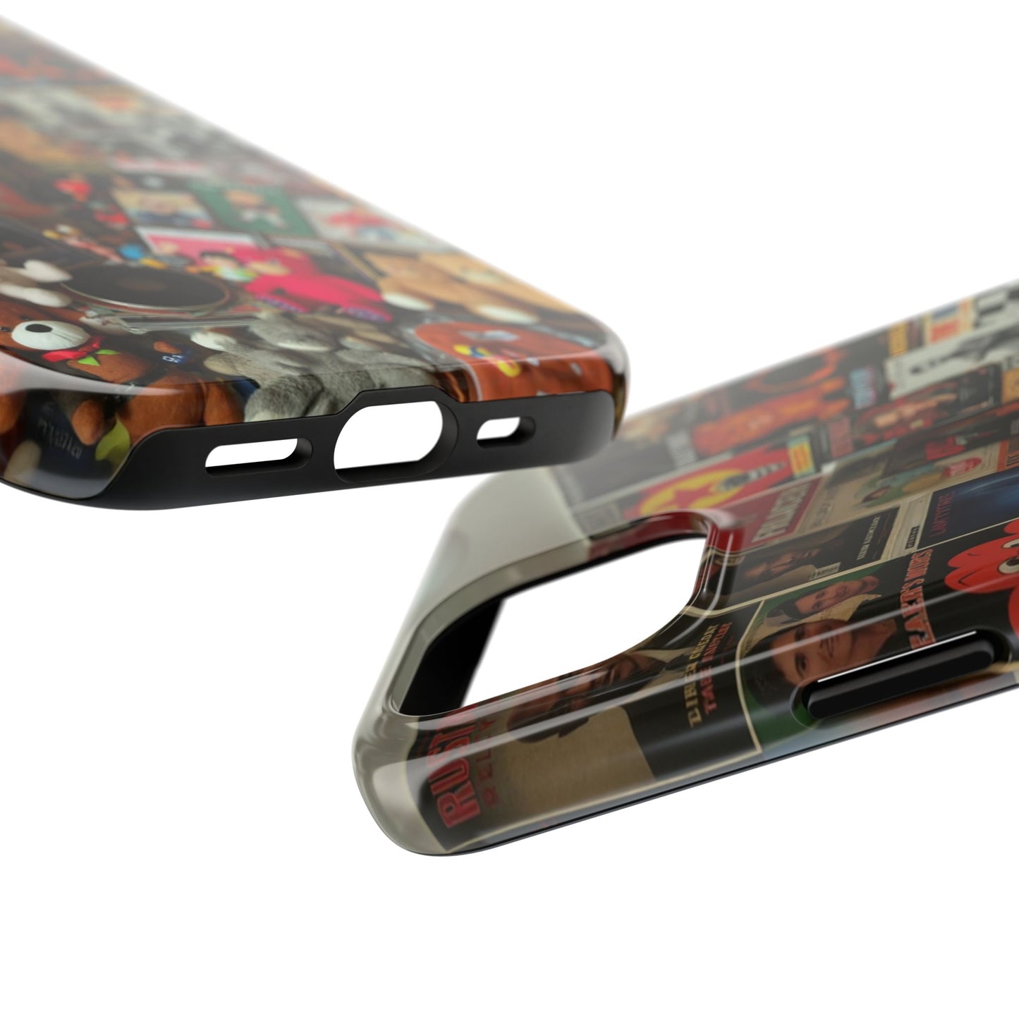 Retro Vibe Tough Phone Case - Vintage Movie Posters & Plush Toys Design