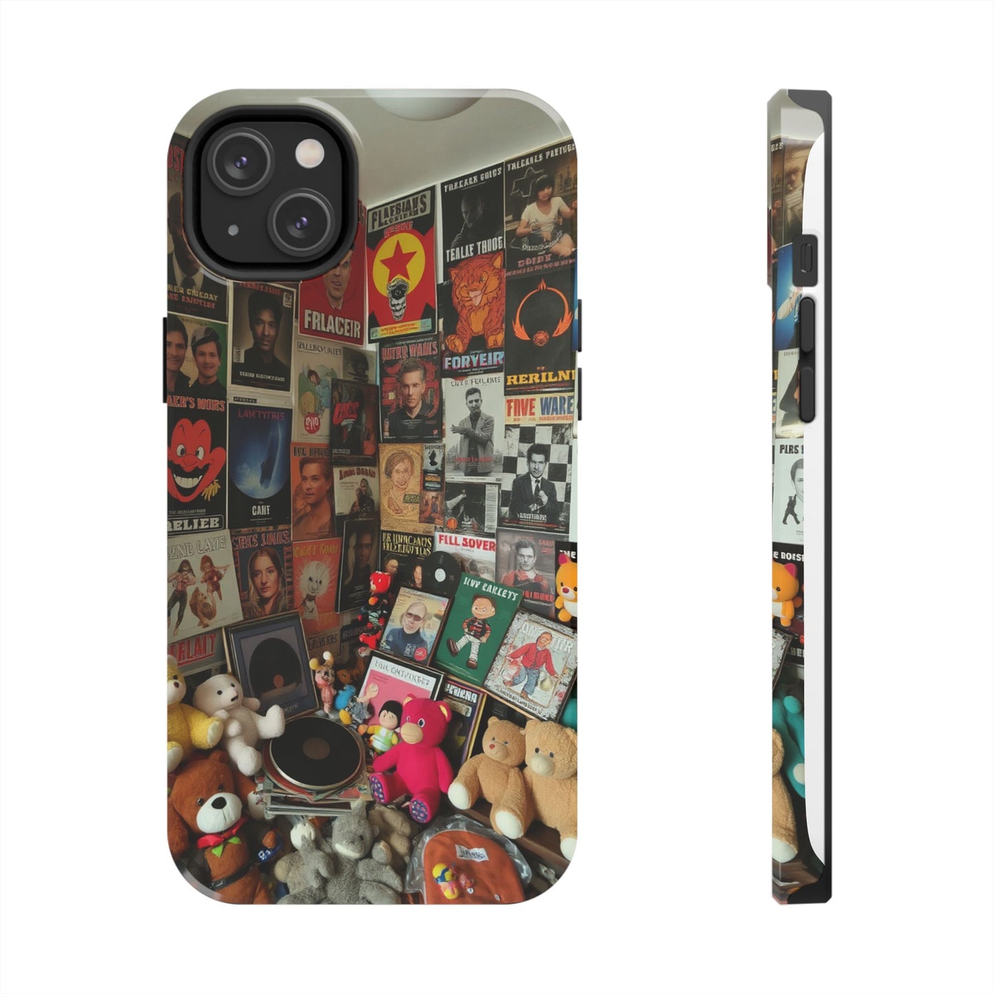 Retro Vibe Tough Phone Case - Vintage Movie Posters & Plush Toys Design