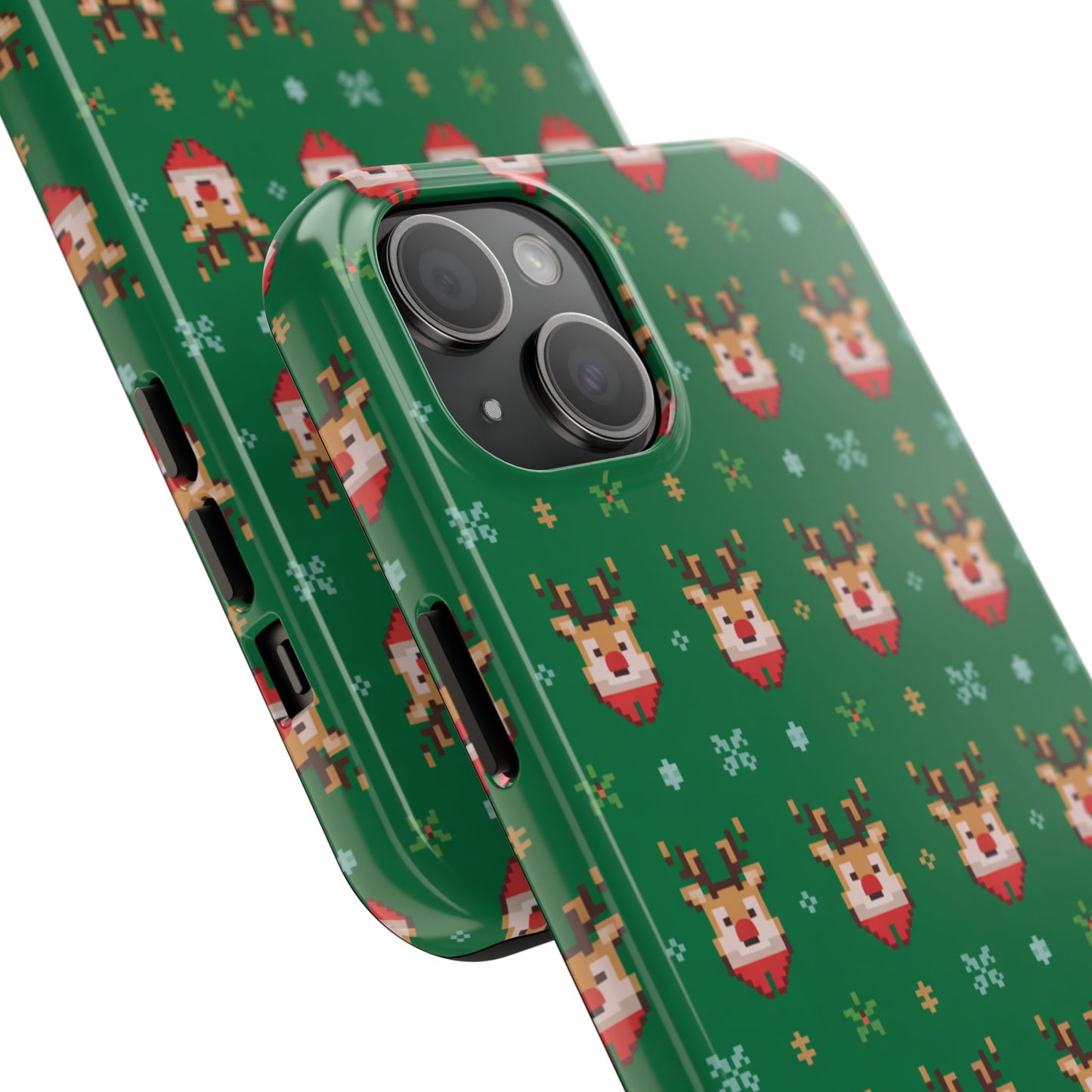 Pixel Art Christmas Rudolf Pattern Phone Case Green