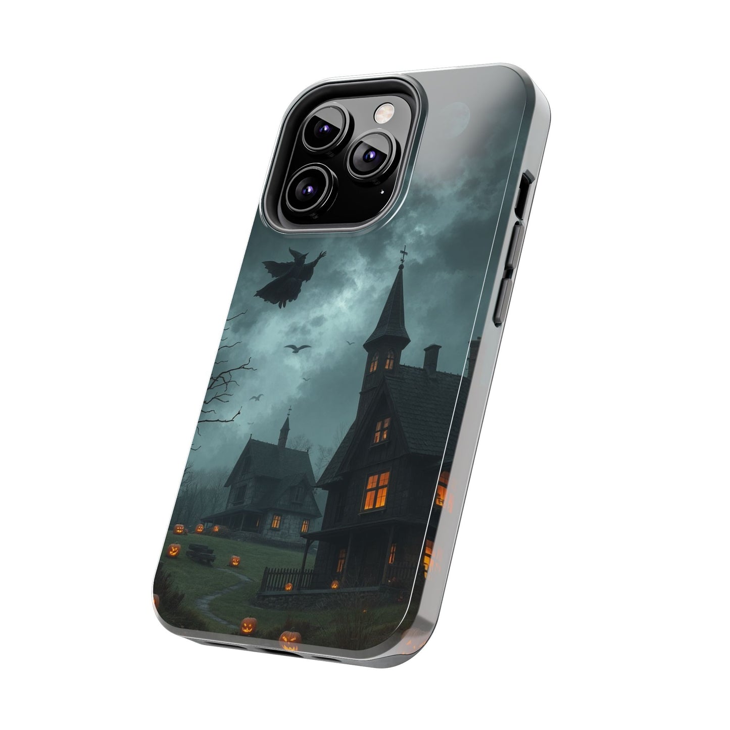 Halloween-Themed Tough Phone Case with Spooky House Design