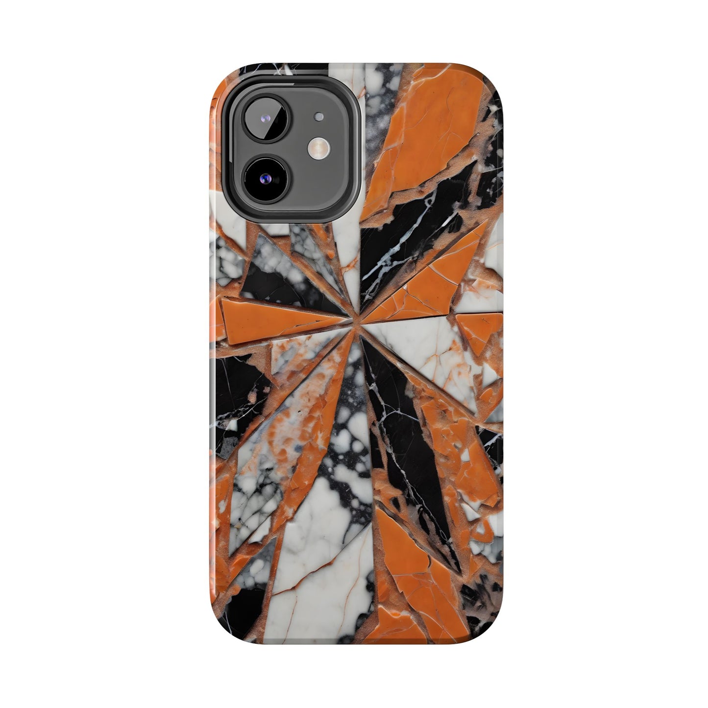 Shattered Pieces Marble Black and Orange Tough Phone Case - for iPhone