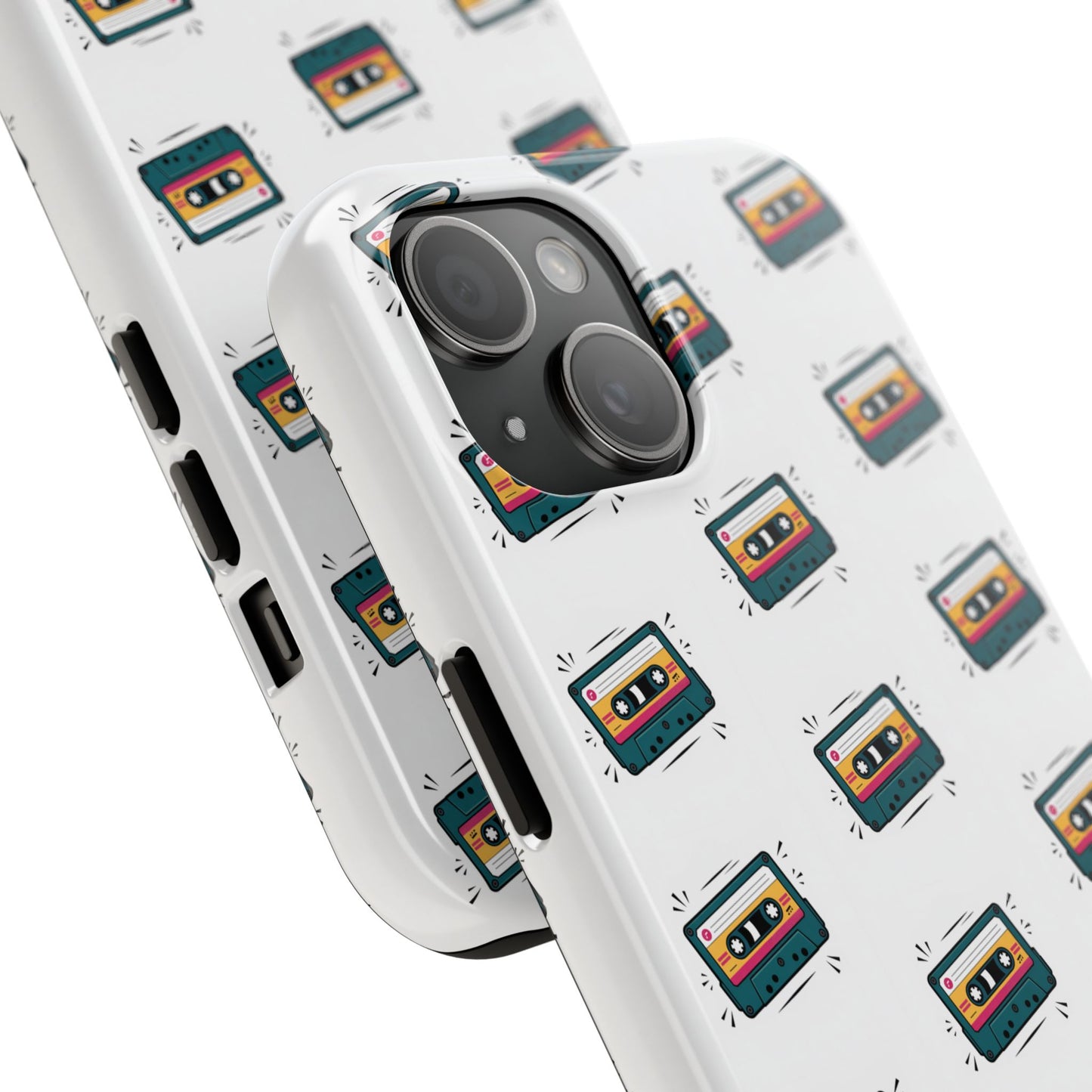 Retro Cassette Tape Phone Case Pattern - White
