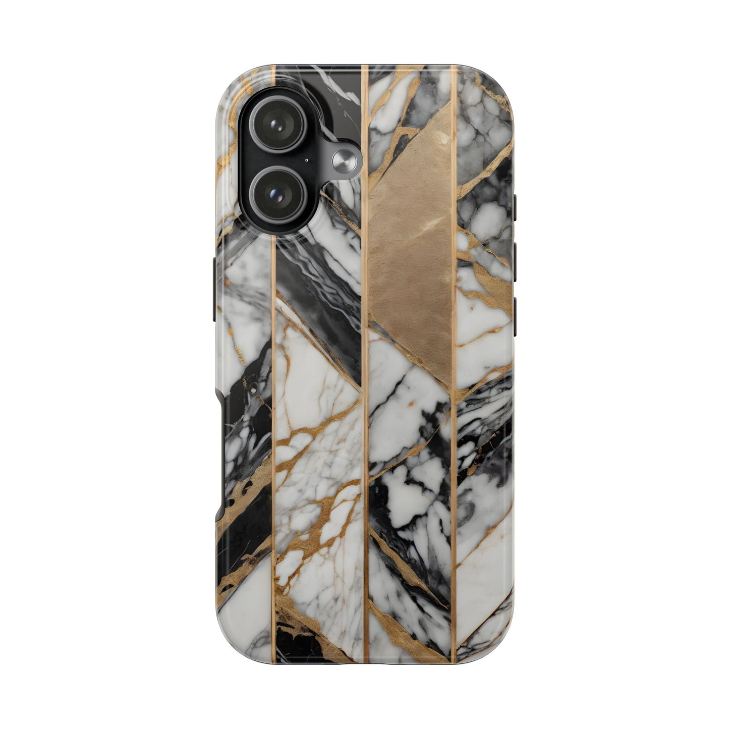 Marble Lines Tough Phone Case with Gold Accents - for iPhone