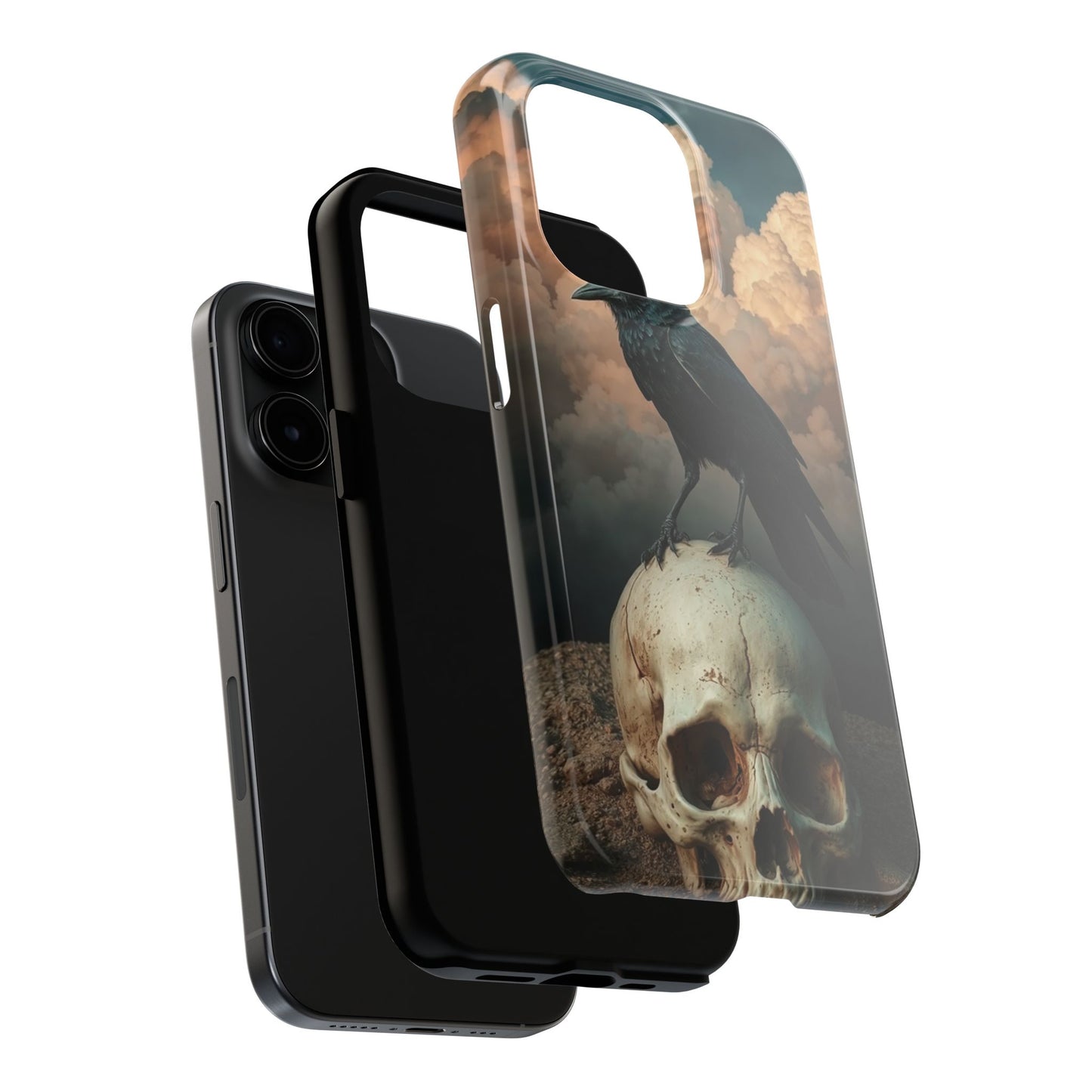 Gothic Raven Skull Tough Phone Case - Unique Protective Cover for Halloween Lovers