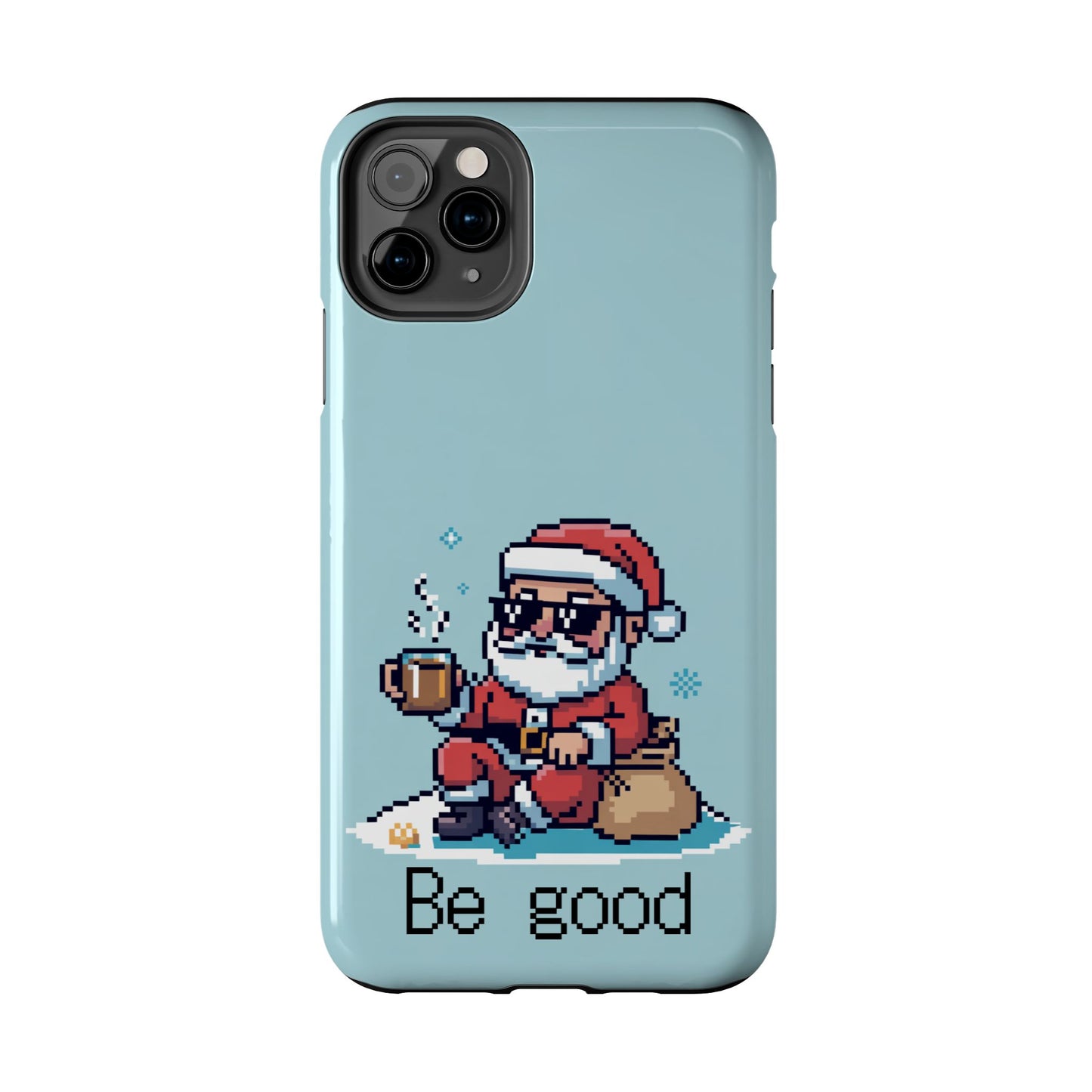 Pixel Art Santa Claus iPhone Case - Festive Tough Case with 'Be Good' Design