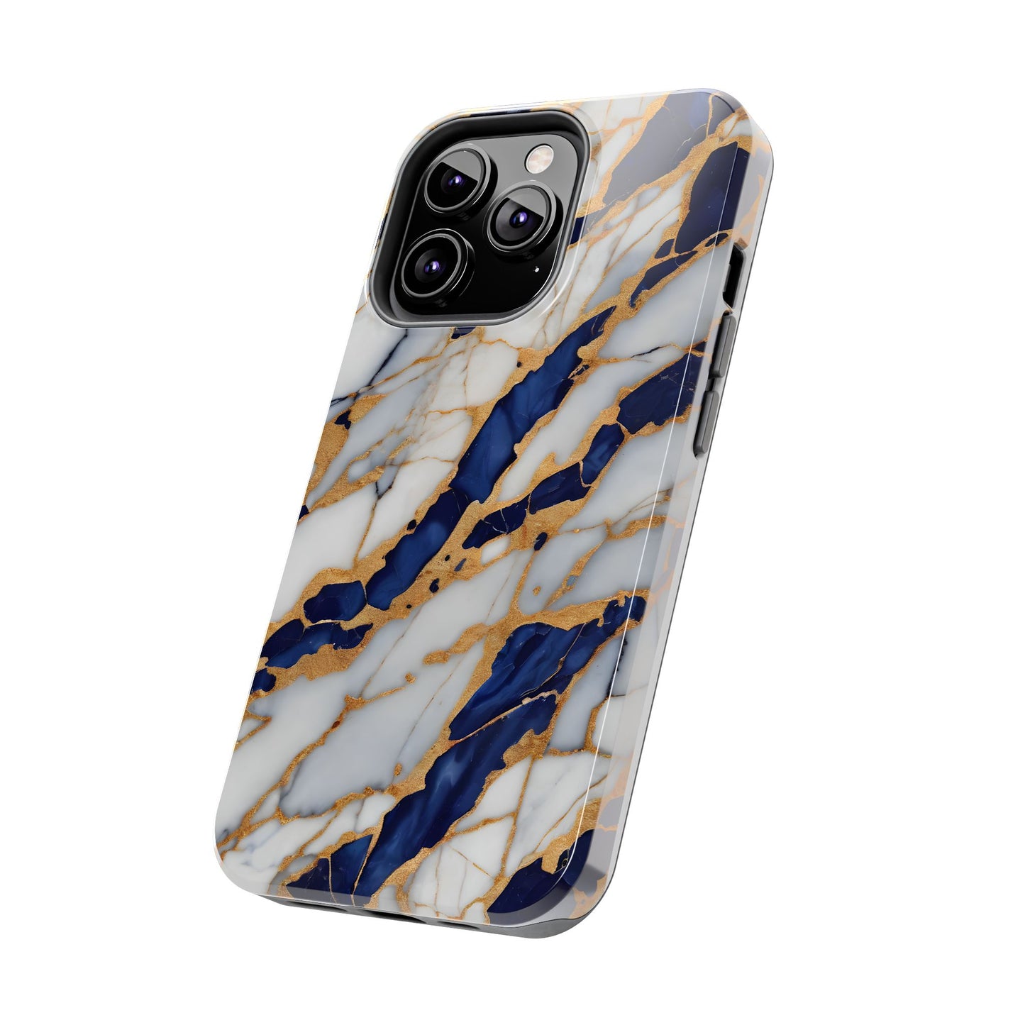 Stunning Marble Tough Phone Case - Elegant Blue & Gold Design Stylish Protection - for iPhone