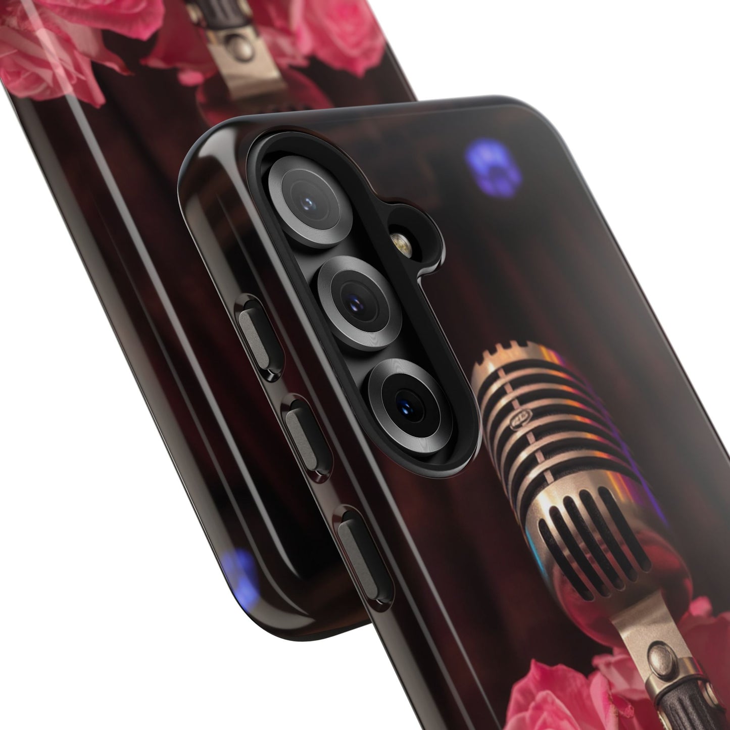 Stylish Tough Phone Case with Vintage Microphone and Roses