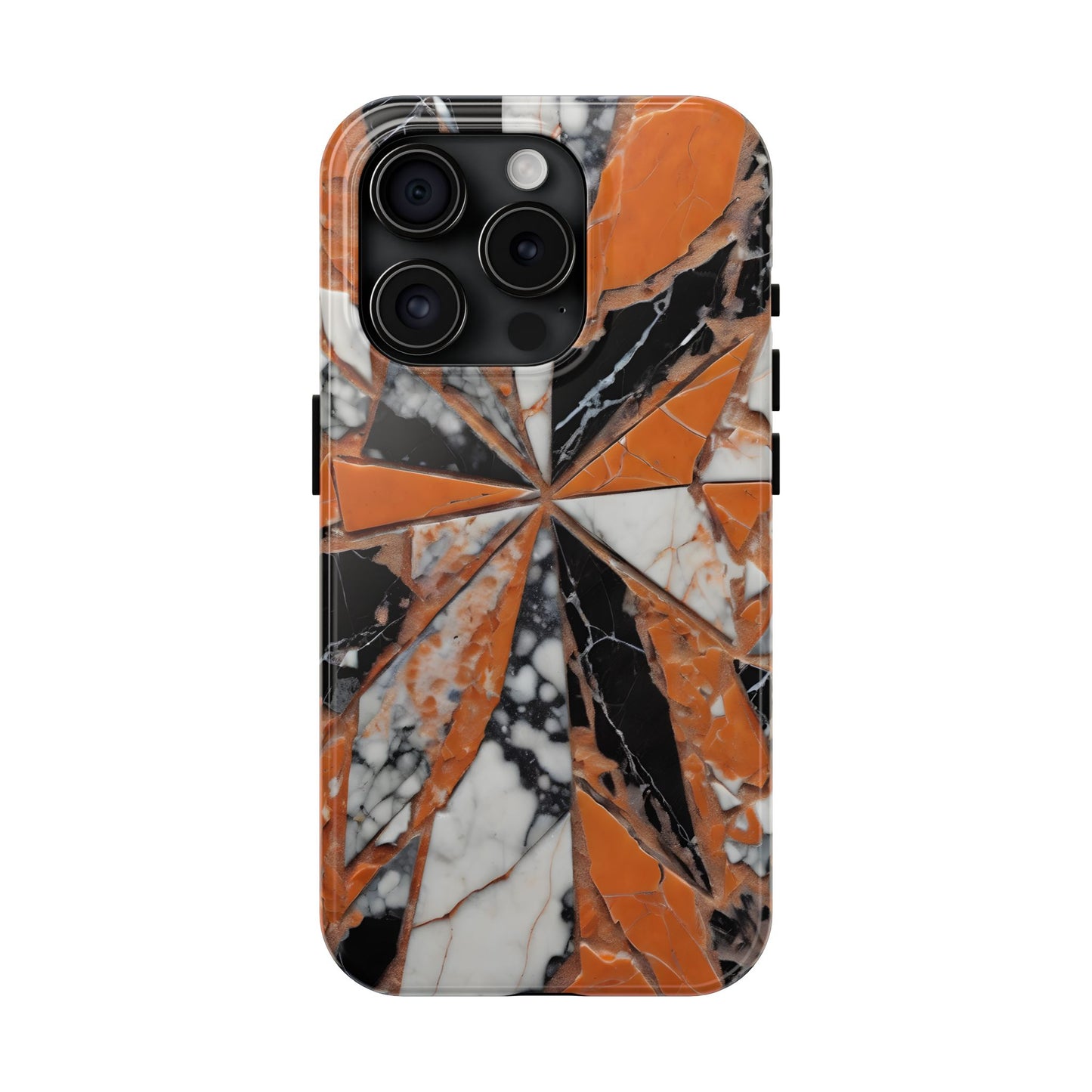 Shattered Pieces Marble Black and Orange Tough Phone Case - for iPhone