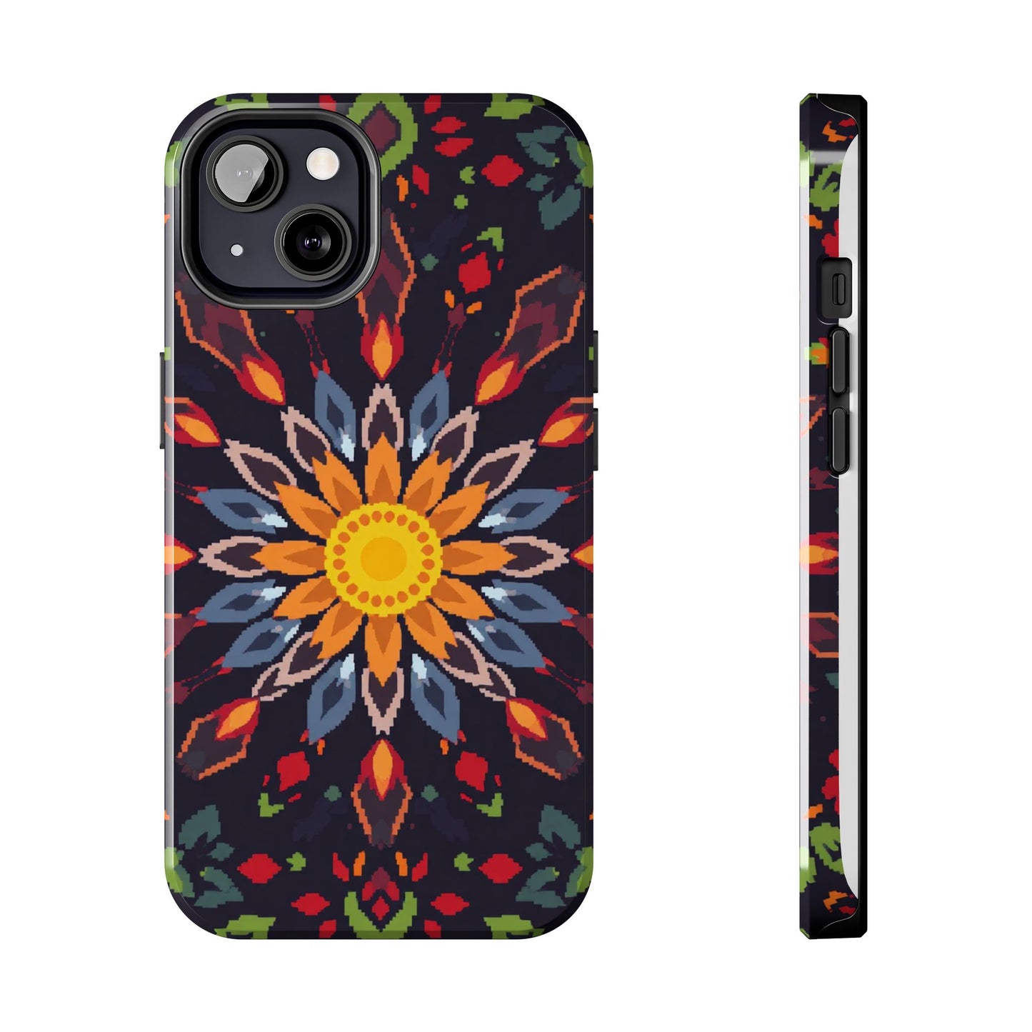 Pixel Art Floral Tough Phone Case - Pixelated Mandala Design for iPhone
