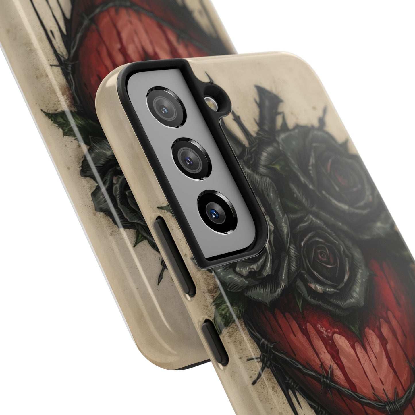Gothic Heart Phone Case with Roses - Tough & Durable Design