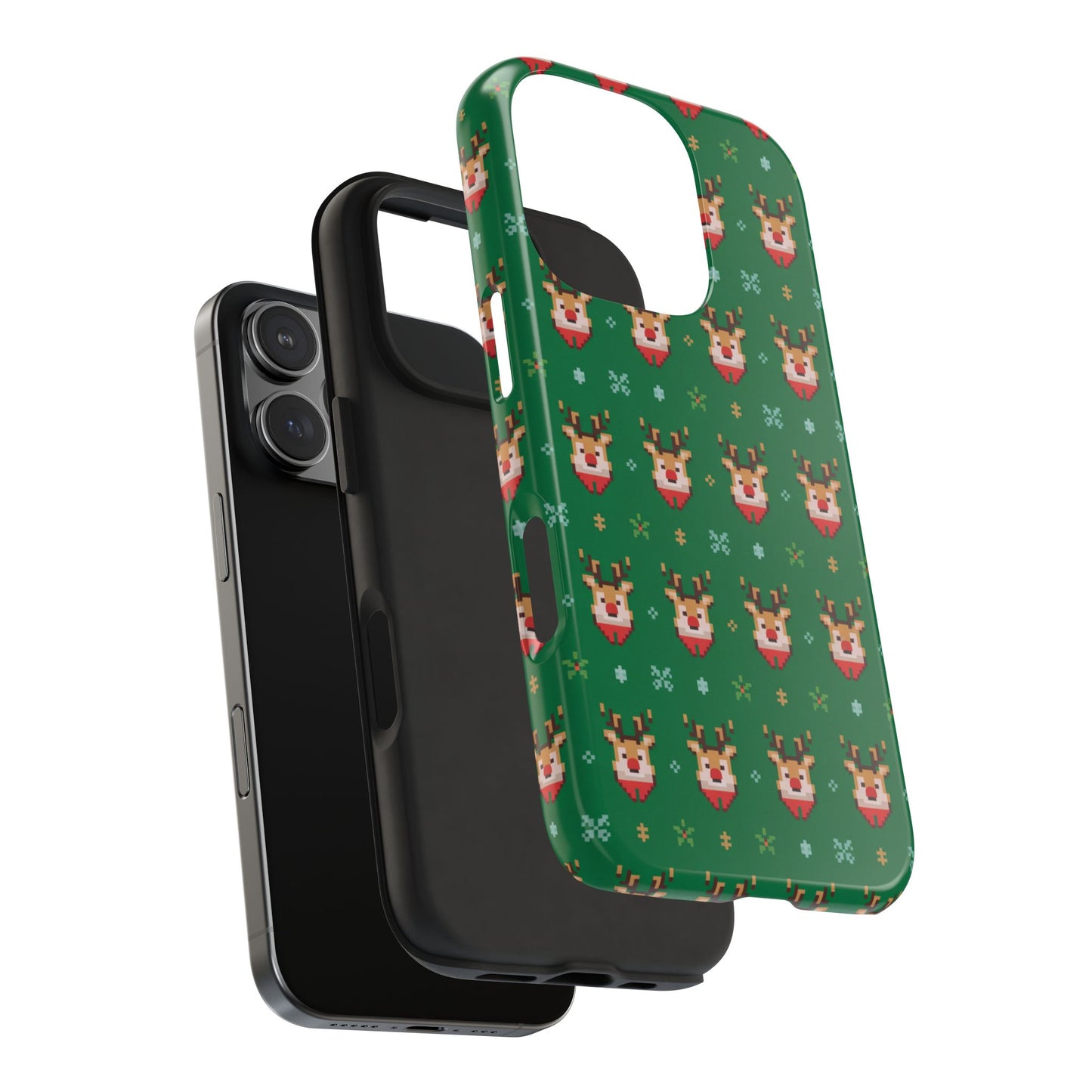 Pixel Art Christmas Rudolf Pattern Phone Case Green