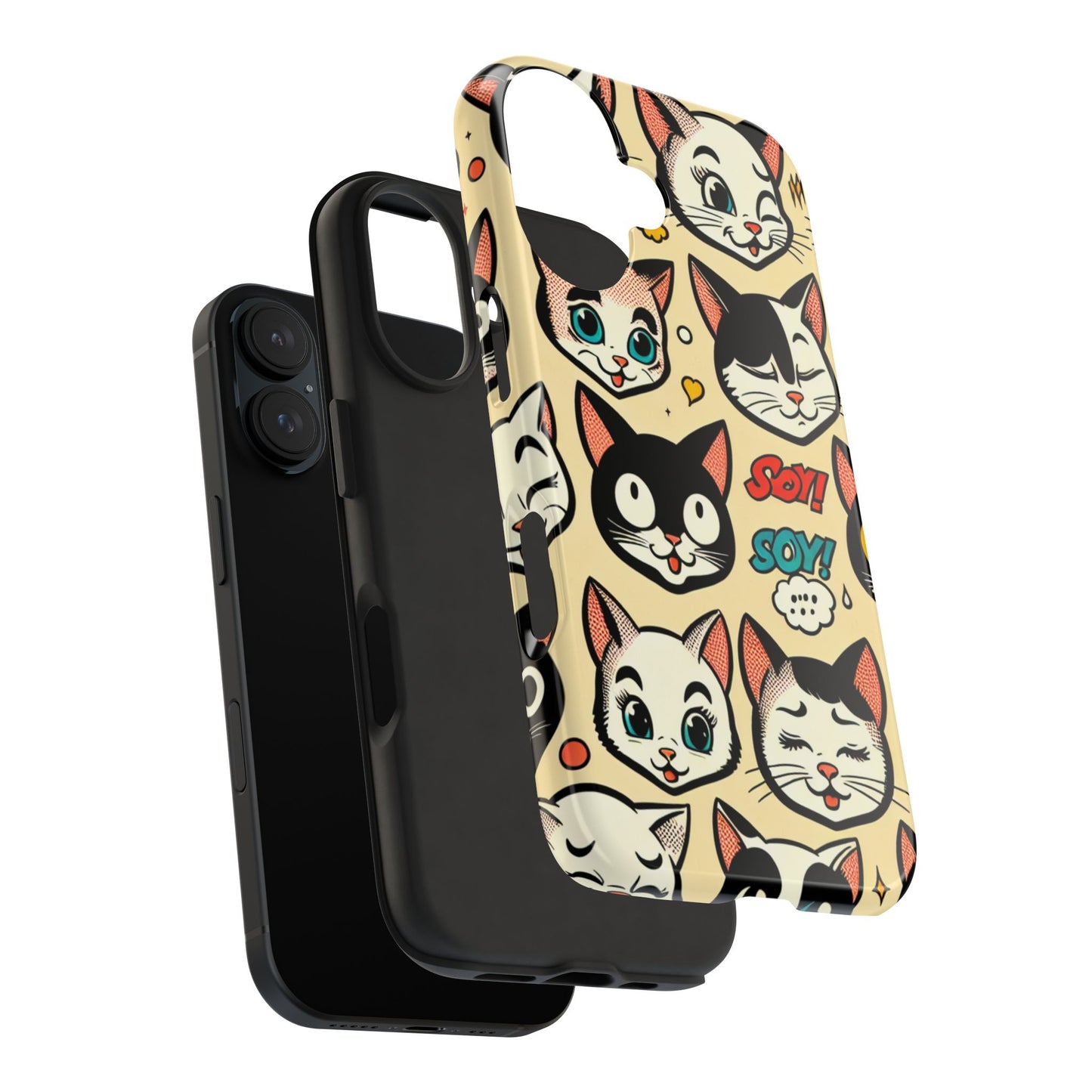 Playful Cat-Themed Tough Phone Case - Pet Pattern - for iPhone