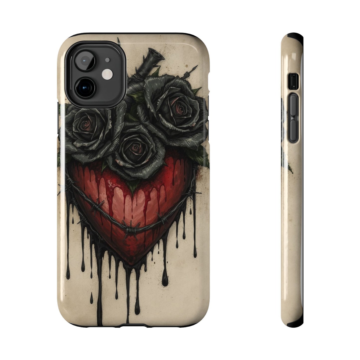 Gothic Heart Phone Case with Roses - Tough & Durable Design