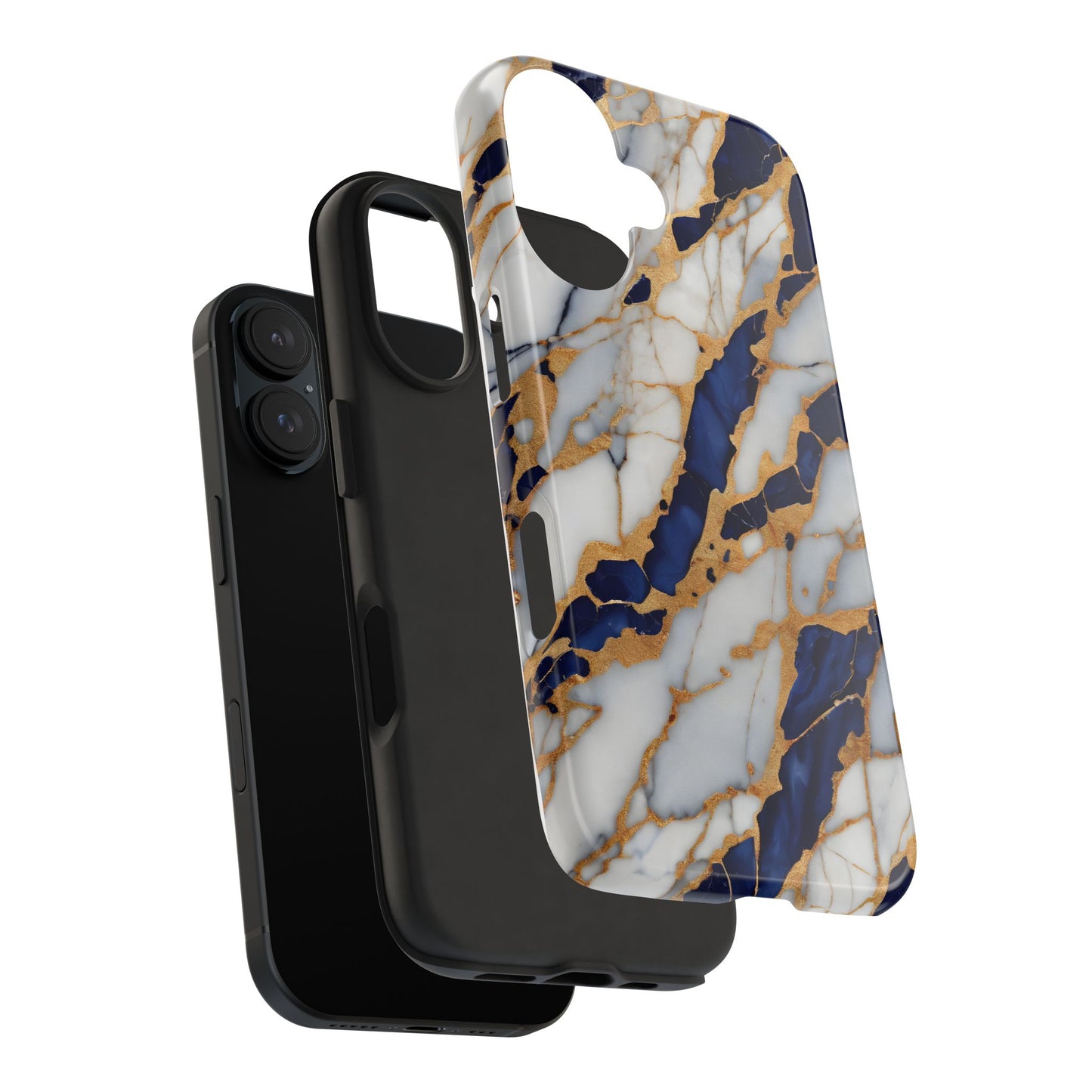 Stunning Marble Tough Phone Case - Elegant Blue & Gold Design Stylish Protection - for iPhone