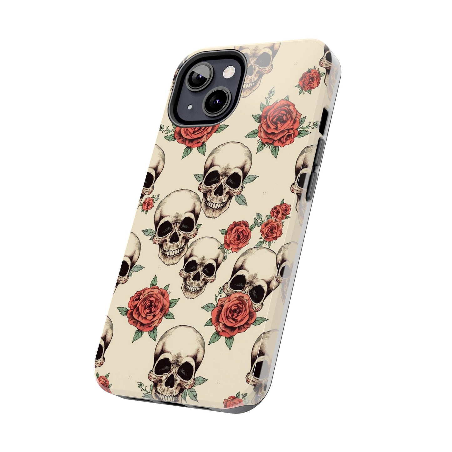 Tough Phone Case with Skull and Rose Design - Edgy Floral iPhone Protection