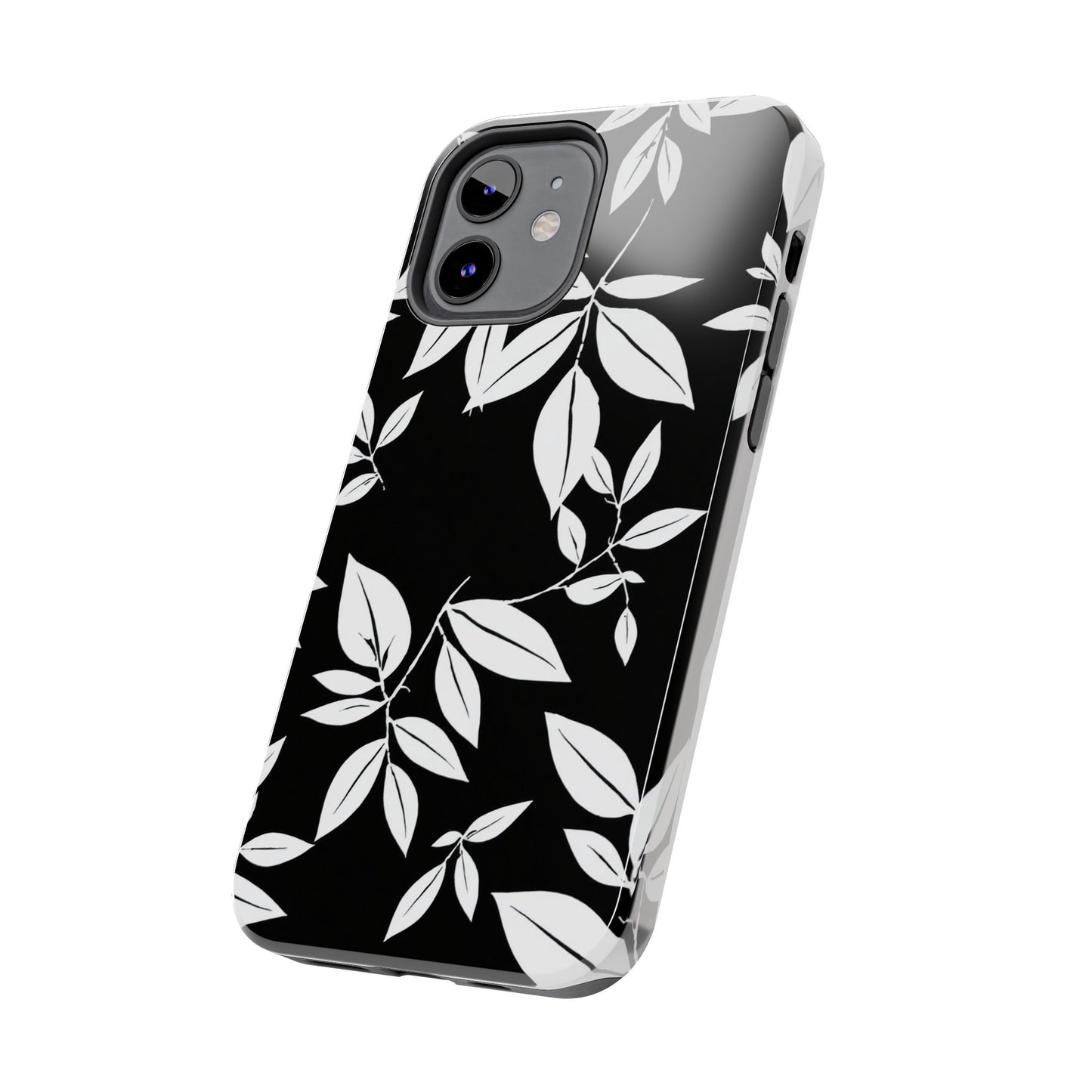 Chic Floral Tough Phone Case - Elegant Black & White Design for Stylish Protection