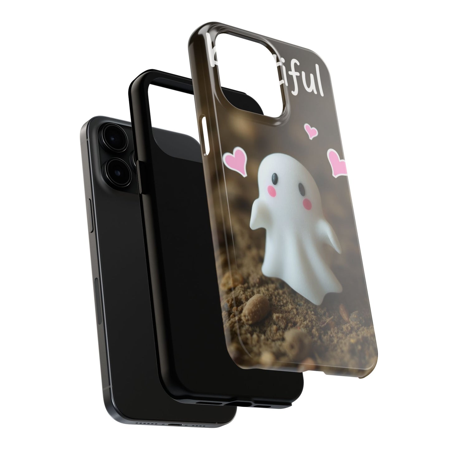 Cute Ghost Tough Phone Case - Beautiful Design with Heart Accents