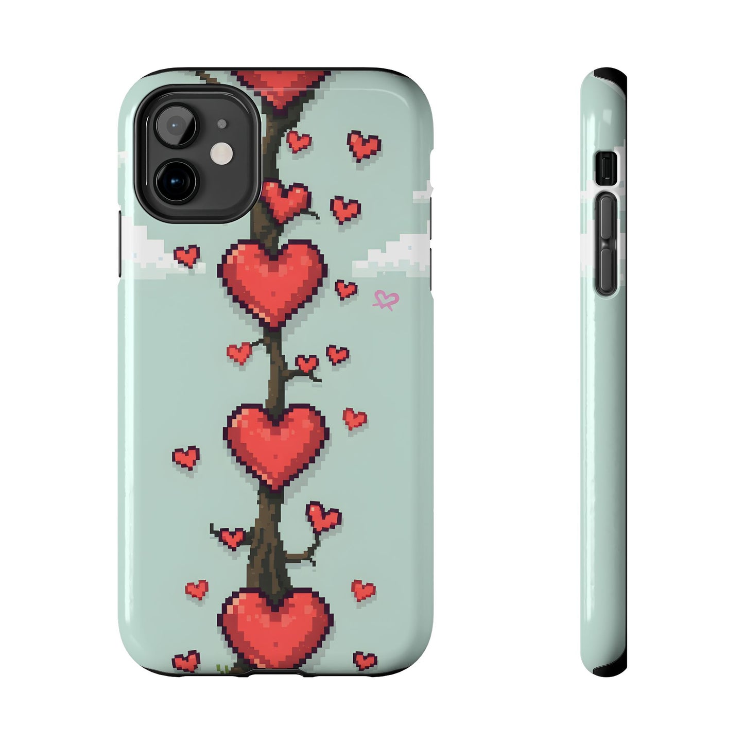 Pixelated Love Hearts Tree | Tough Phone Case - Cute Design - for iPhone