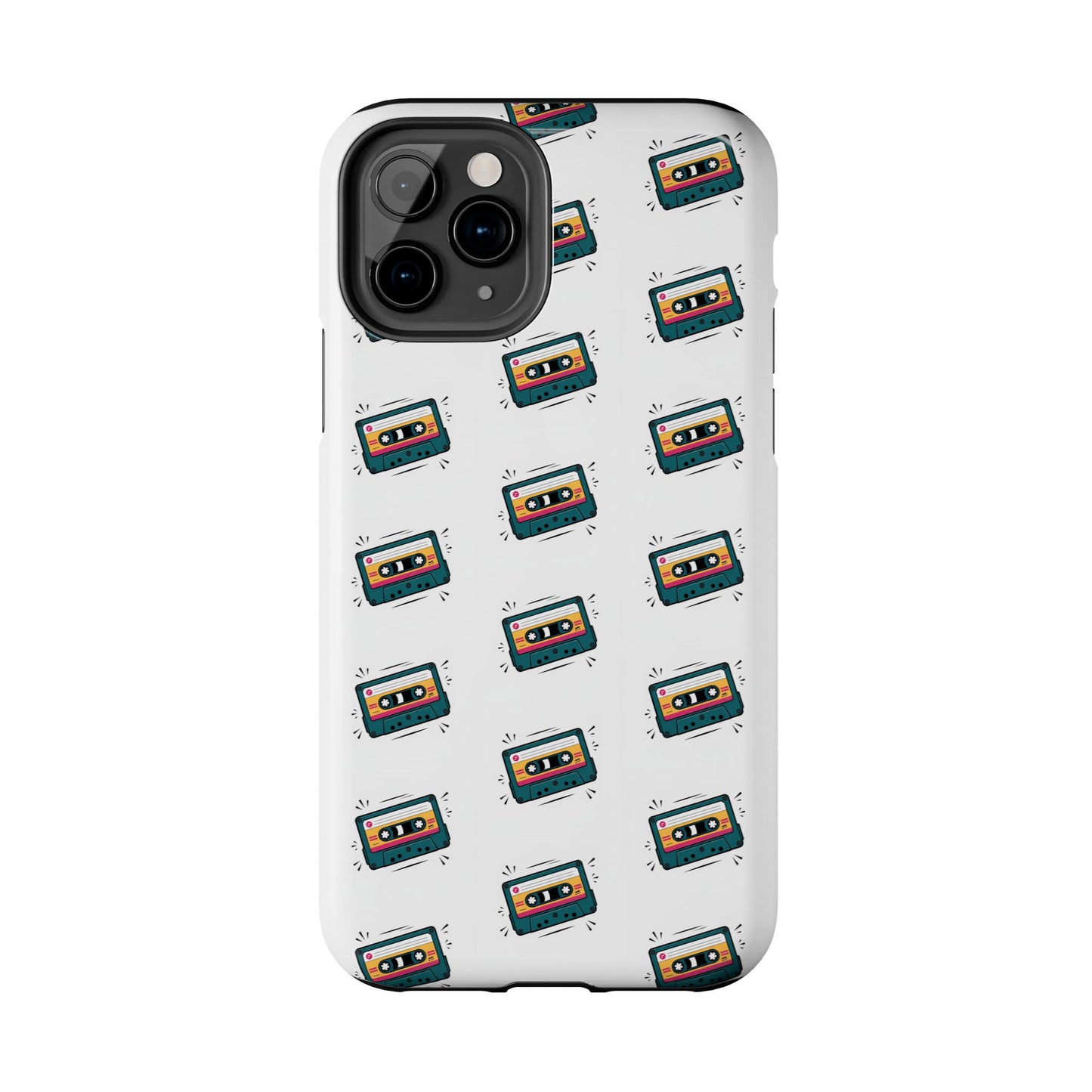 Retro Cassette Tape Phone Case Pattern - White