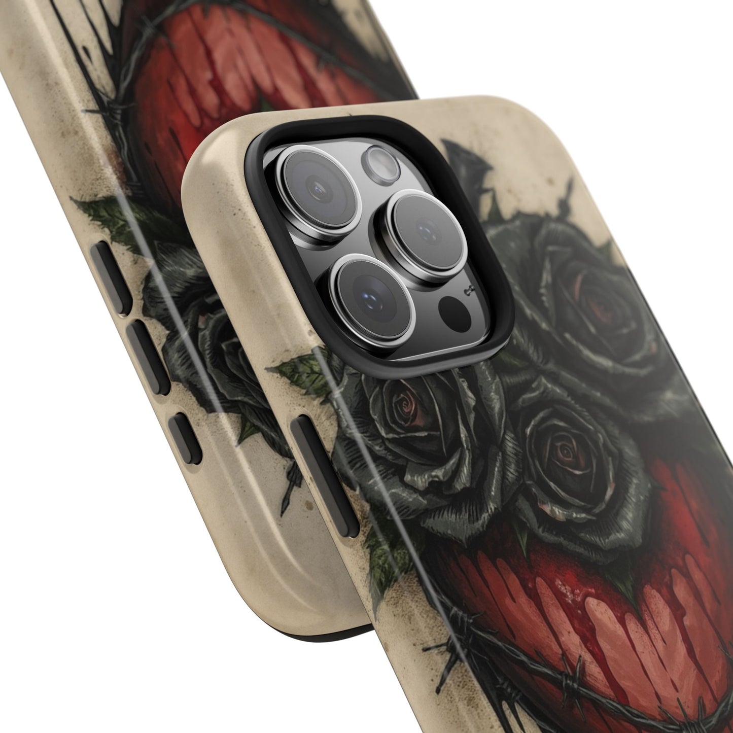 Gothic Heart Phone Case with Roses - Tough & Durable Design