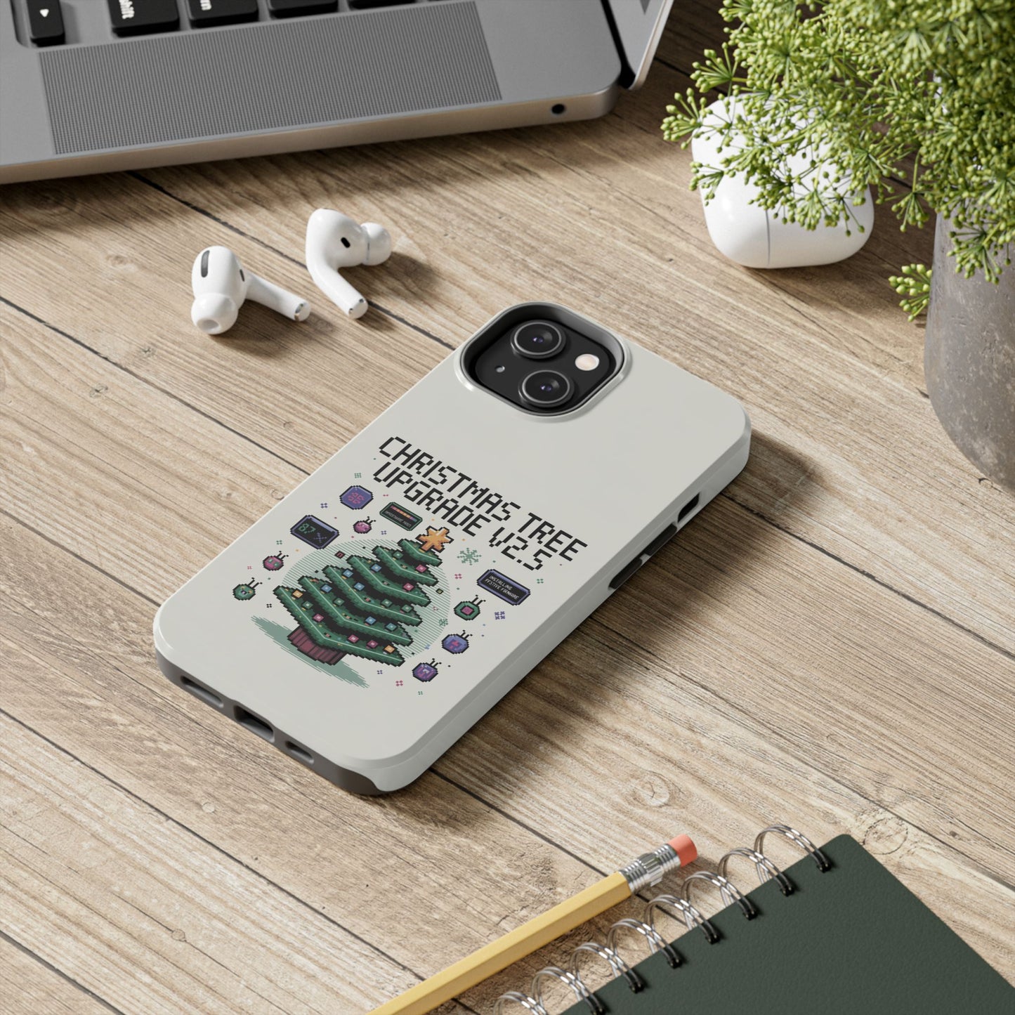 Christmas Tree Upgrade Tough iPhone Case - Pixel Art Design
